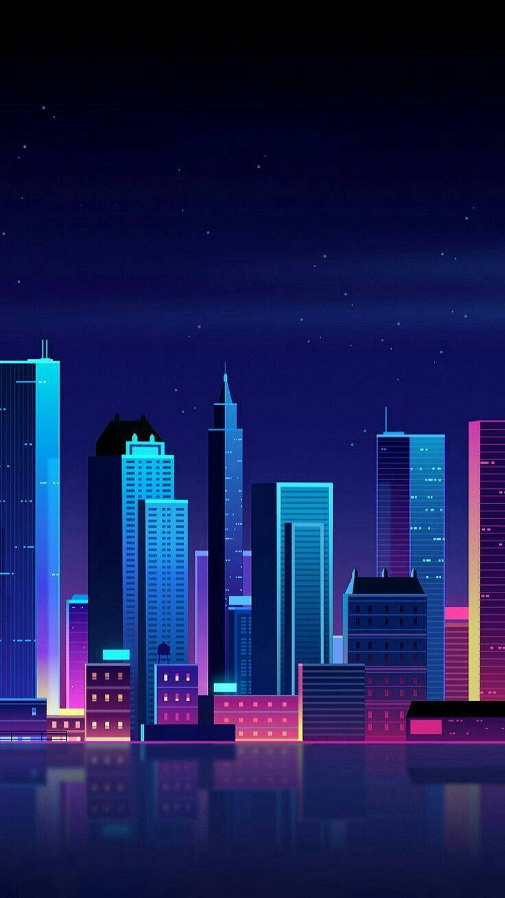Chill City Night Art, neon-lit city skyline, glowing skyscrapers, HD Phone Wallpaper