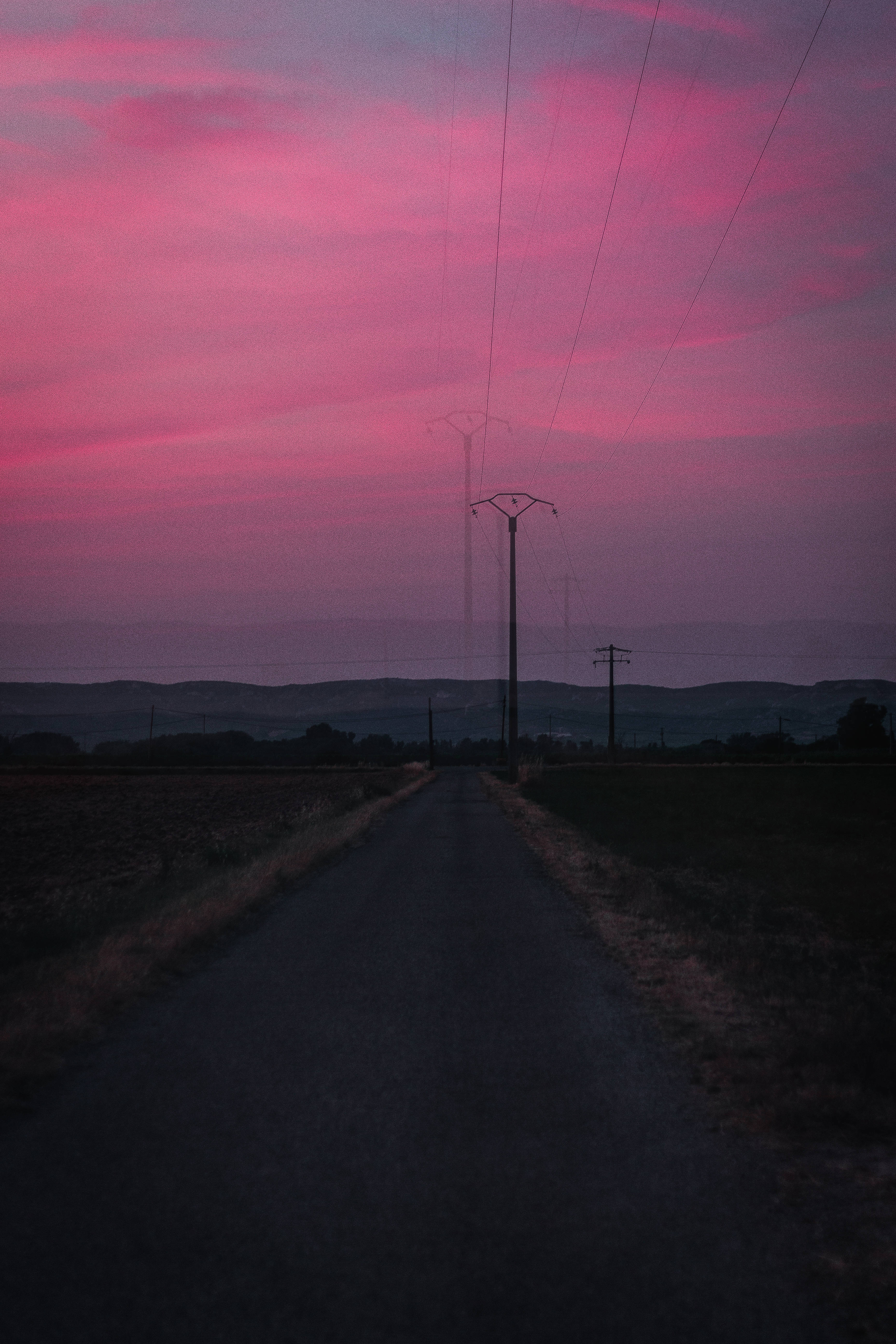 Chill Pink Sky, pink and purple twilight sky, lone road, 5K Phone Wallpaper