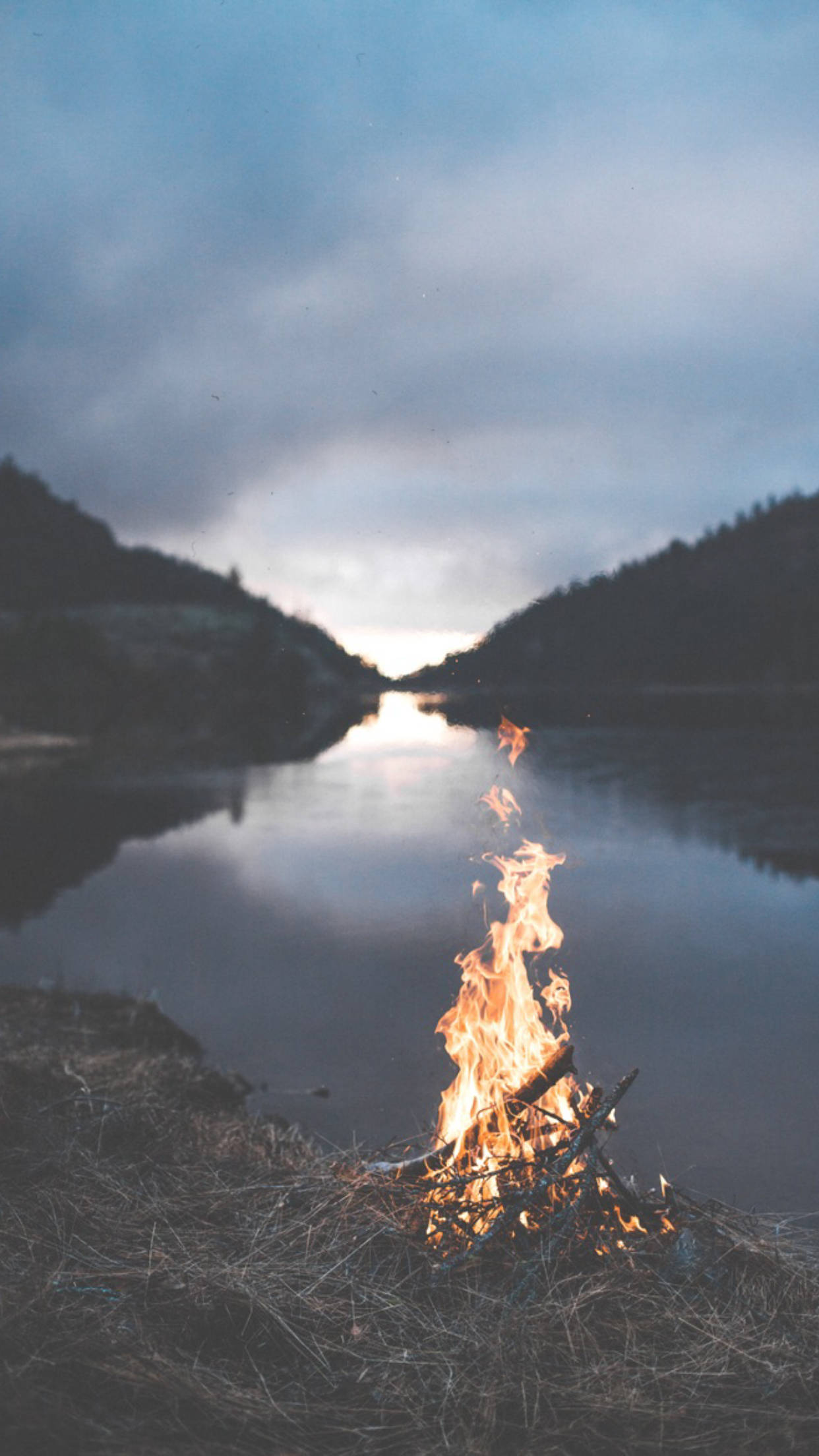 chill, bonfire, lake, Full HD Phone Wallpaper