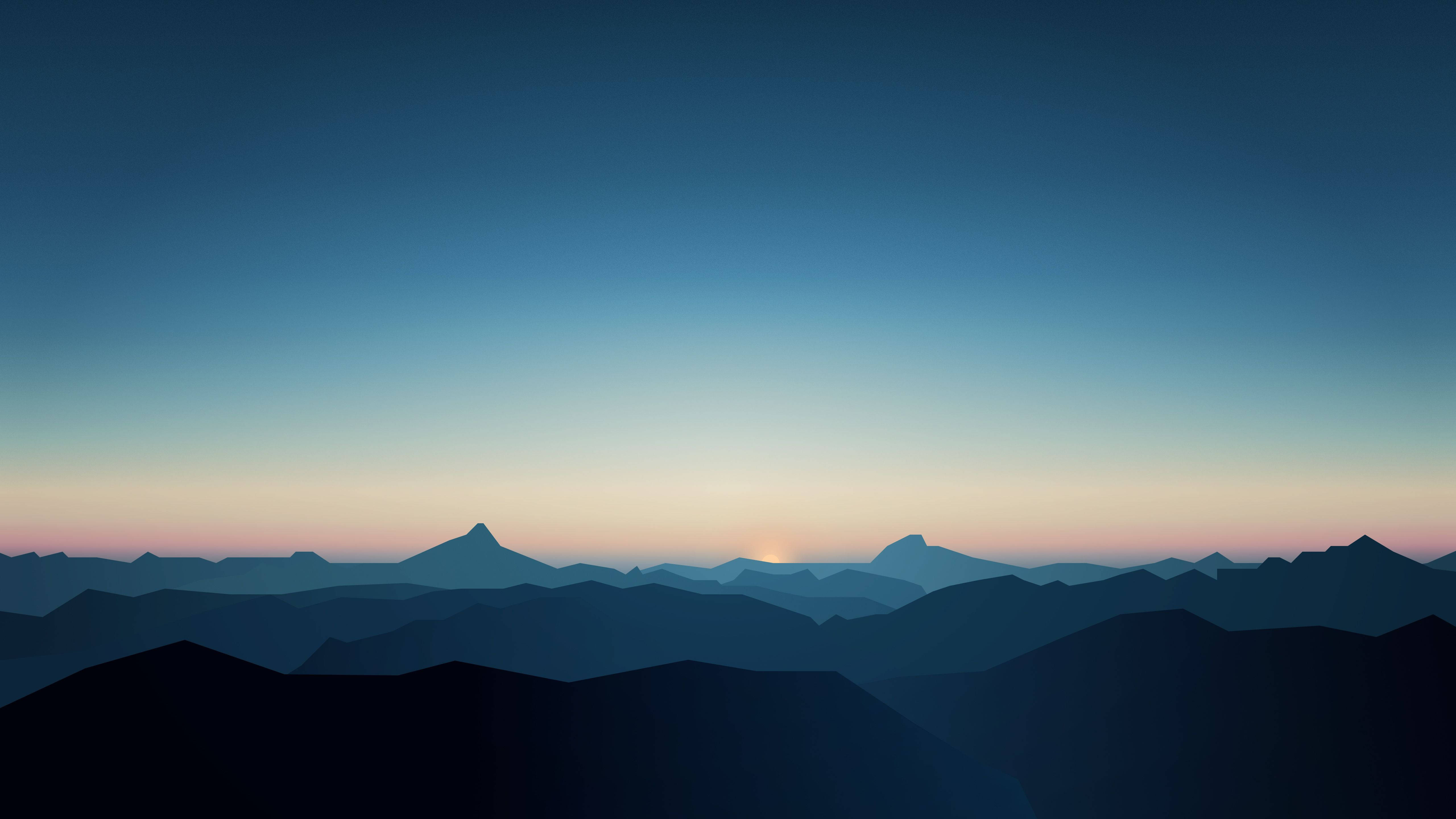 Chill 4K Mountain Vector Art, mountain ranges, gradient sky, 5K Desktop Wallpaper
