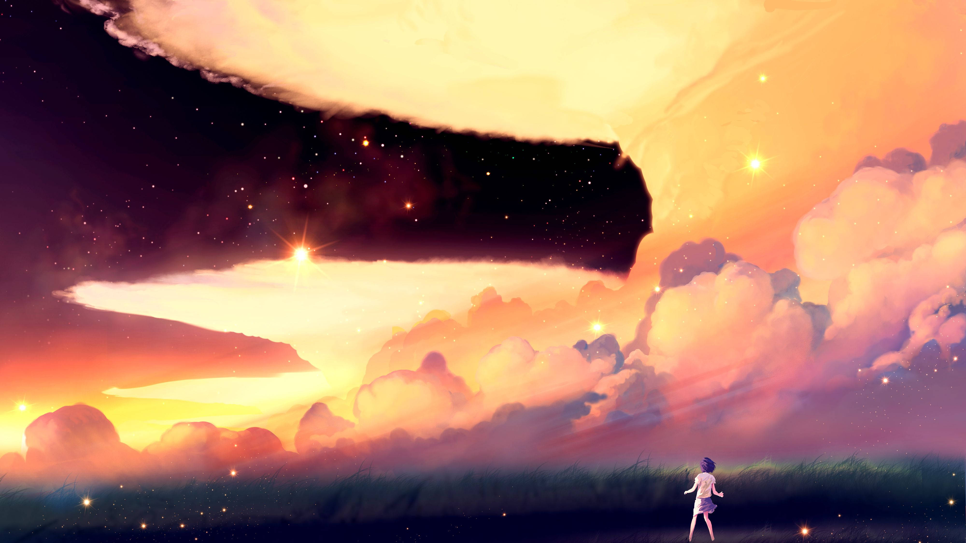 Chill 4K Fantasy Art, cosmic clouds, stars, 4K Desktop Wallpaper