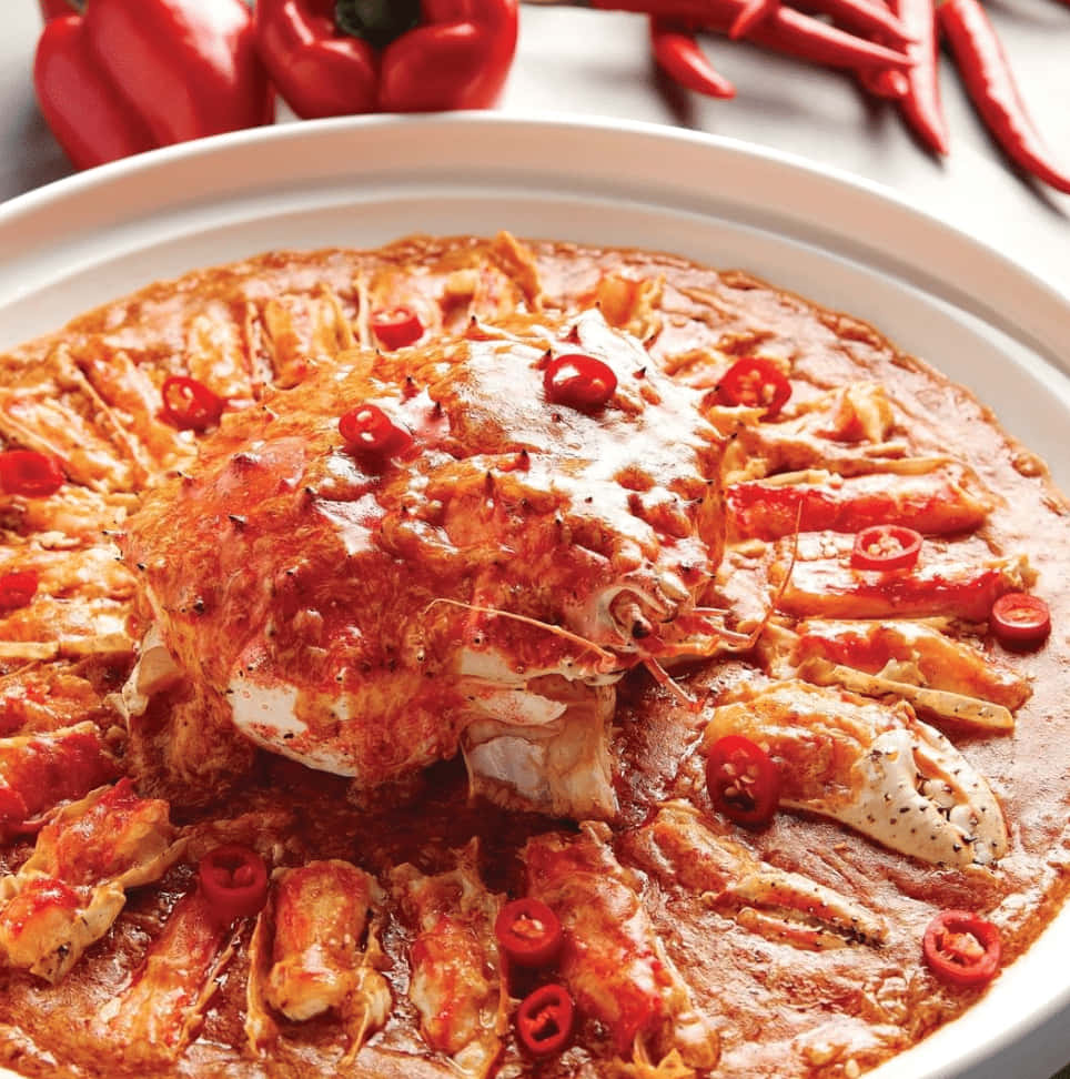 Chilli Crab, red sauce, white bowl, SD Phone Wallpaper