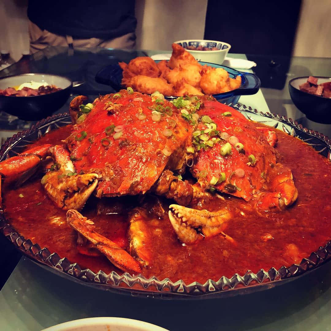 chilli crab, steaming plate, rich red sauce, SD Desktop Wallpaper