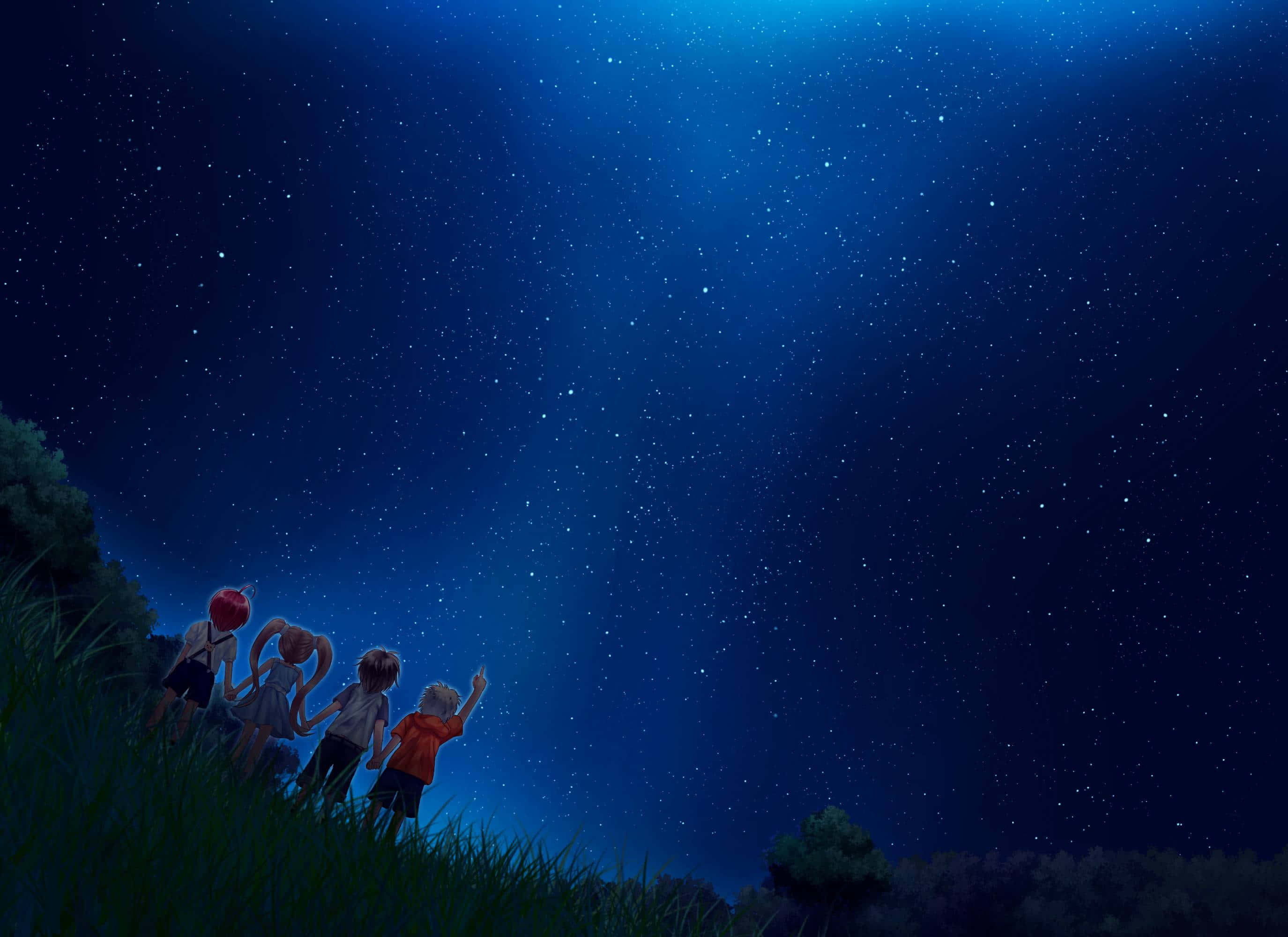chilly night, starlit sky, grass hill, 2K Desktop Wallpaper