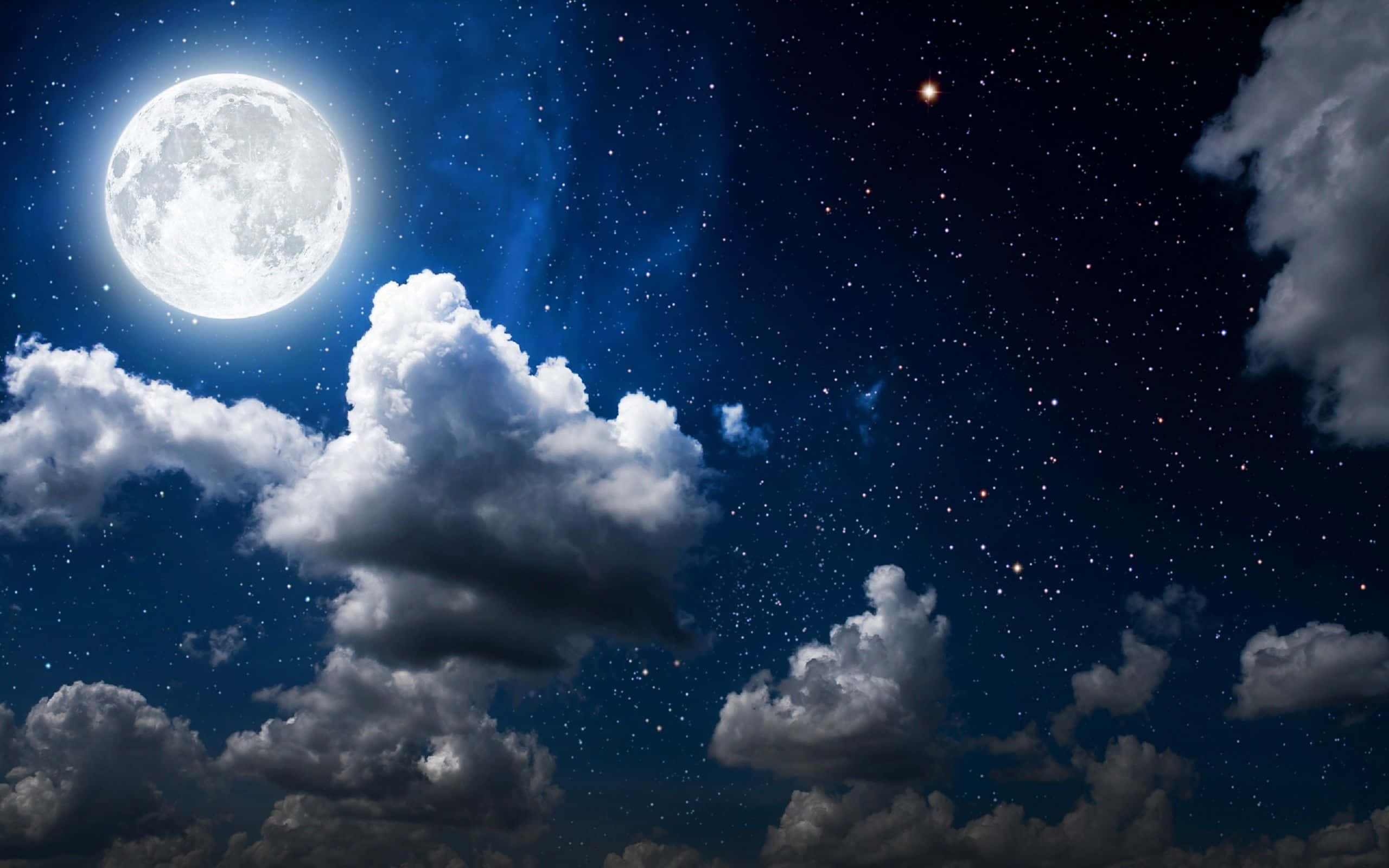 Chilly Night, full moon, scattered clouds, 2K Desktop Wallpaper