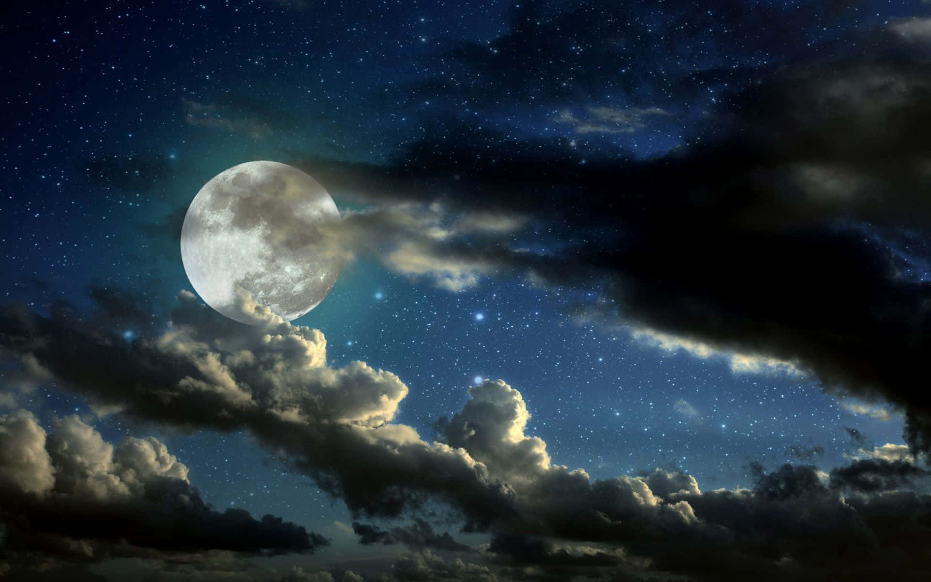 Chilly Night, full moon, dramatic clouds, Full HD Desktop Wallpaper
