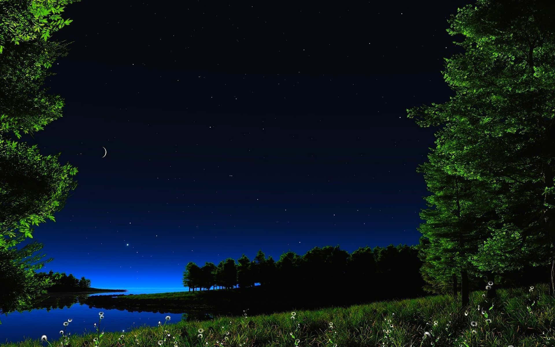 Chilly Night, crescent moon, stars, Full HD Desktop Wallpaper