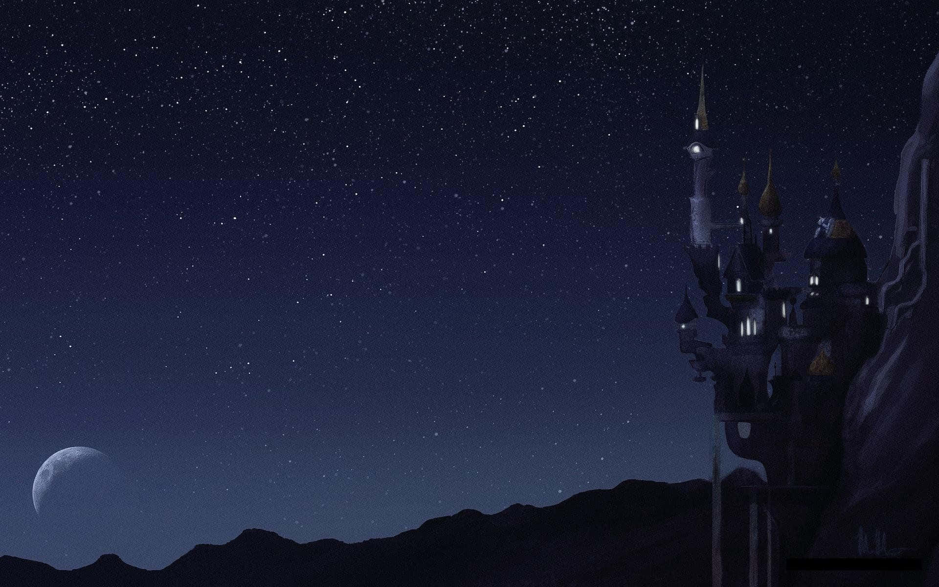 Chilly Night, starry night sky, crescent moon, Full HD Desktop Wallpaper