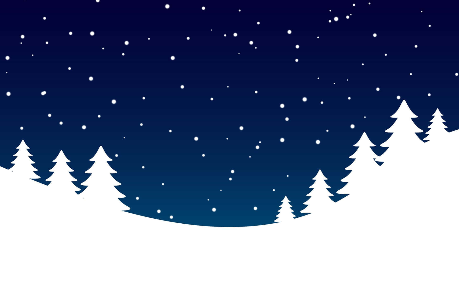 evergreen trees, deep blue starry night sky, falling snowflakes, Full HD Desktop Wallpaper