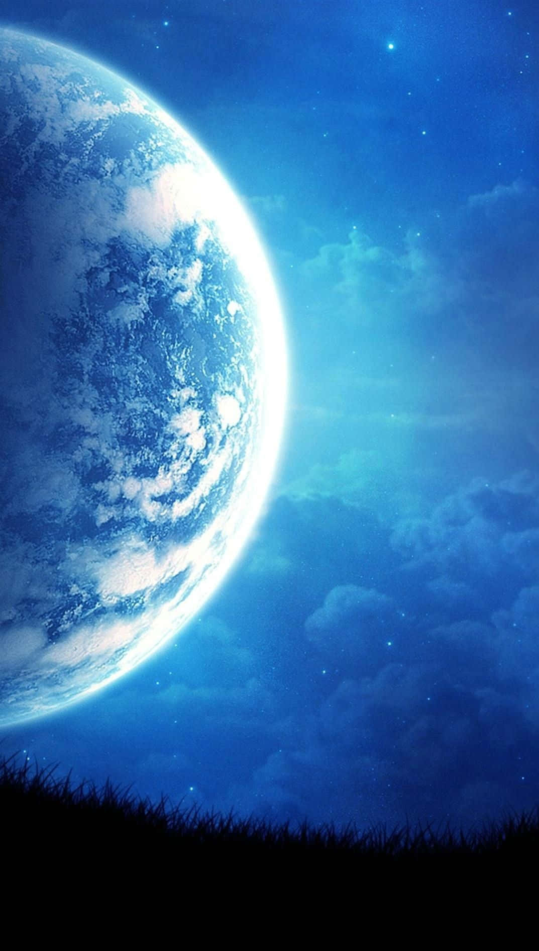 Chilly Night, starry night sky, glowing blue planet, HD Phone Wallpaper