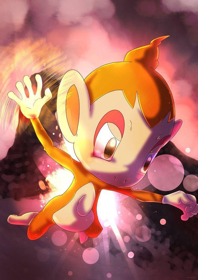 Chimchar, pink and black aesthetic, orange fur, SD Phone Wallpaper