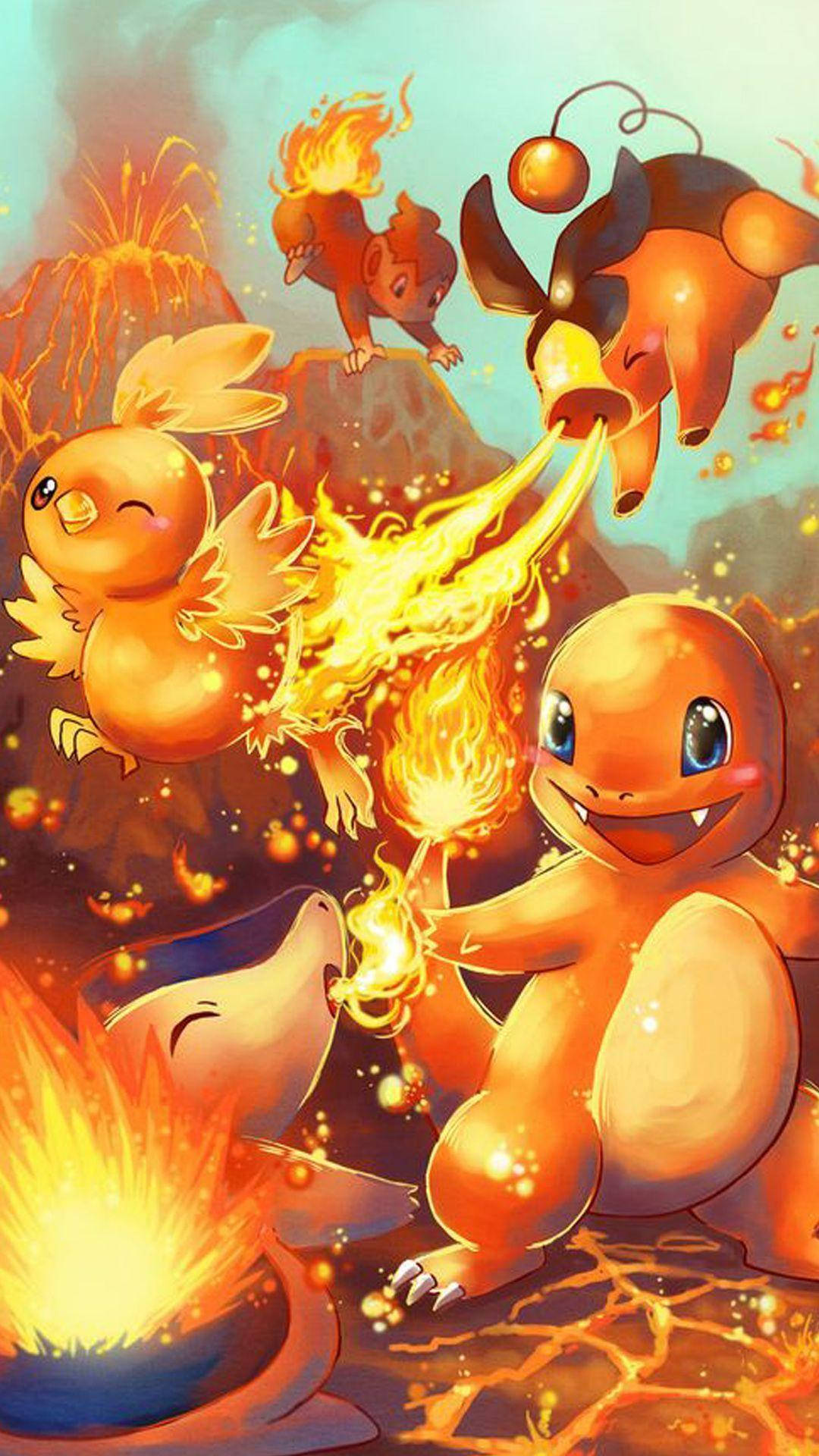 Chimchar, fire-type Pokémon, flames, Full HD Phone Wallpaper