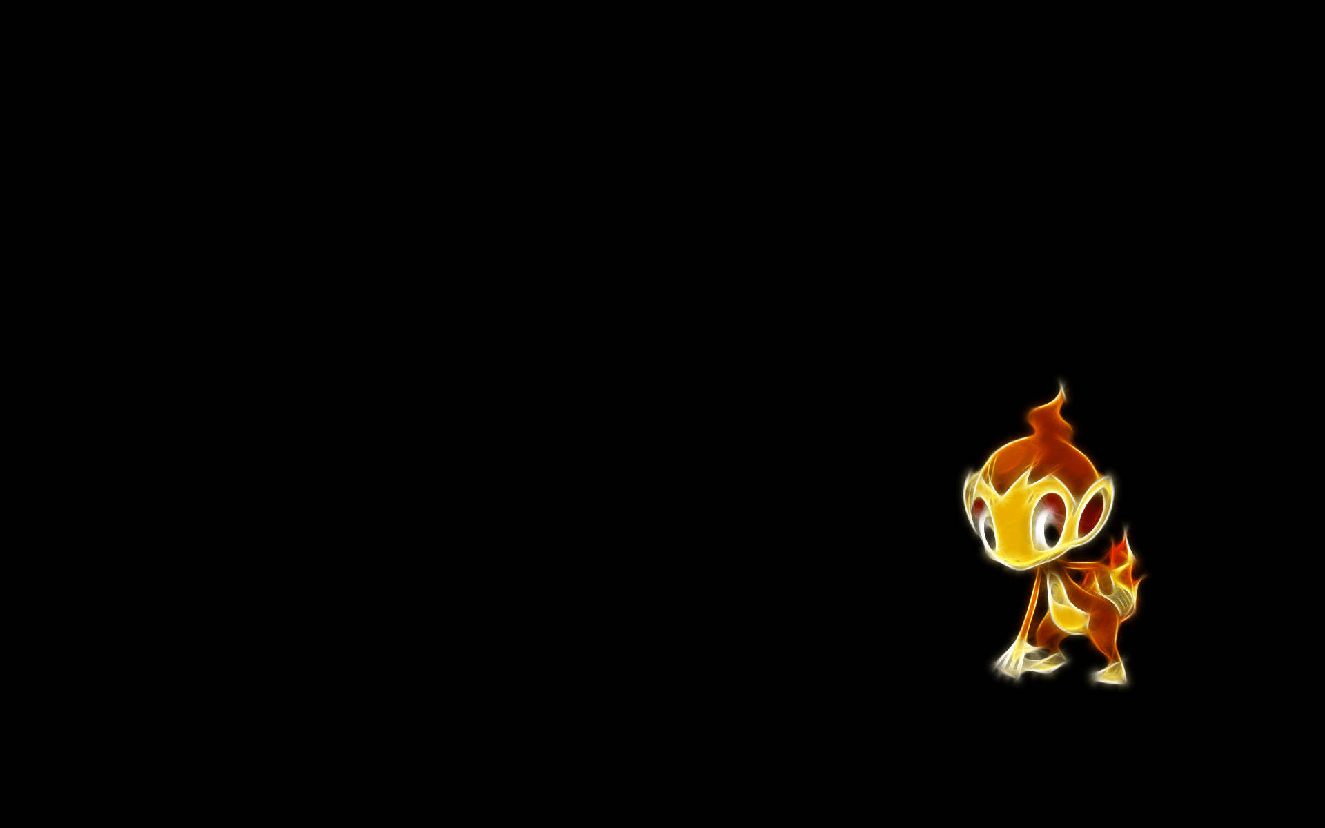 Chimchar, glowing orange flame-like creature, solid black background, Full HD Desktop Wallpaper