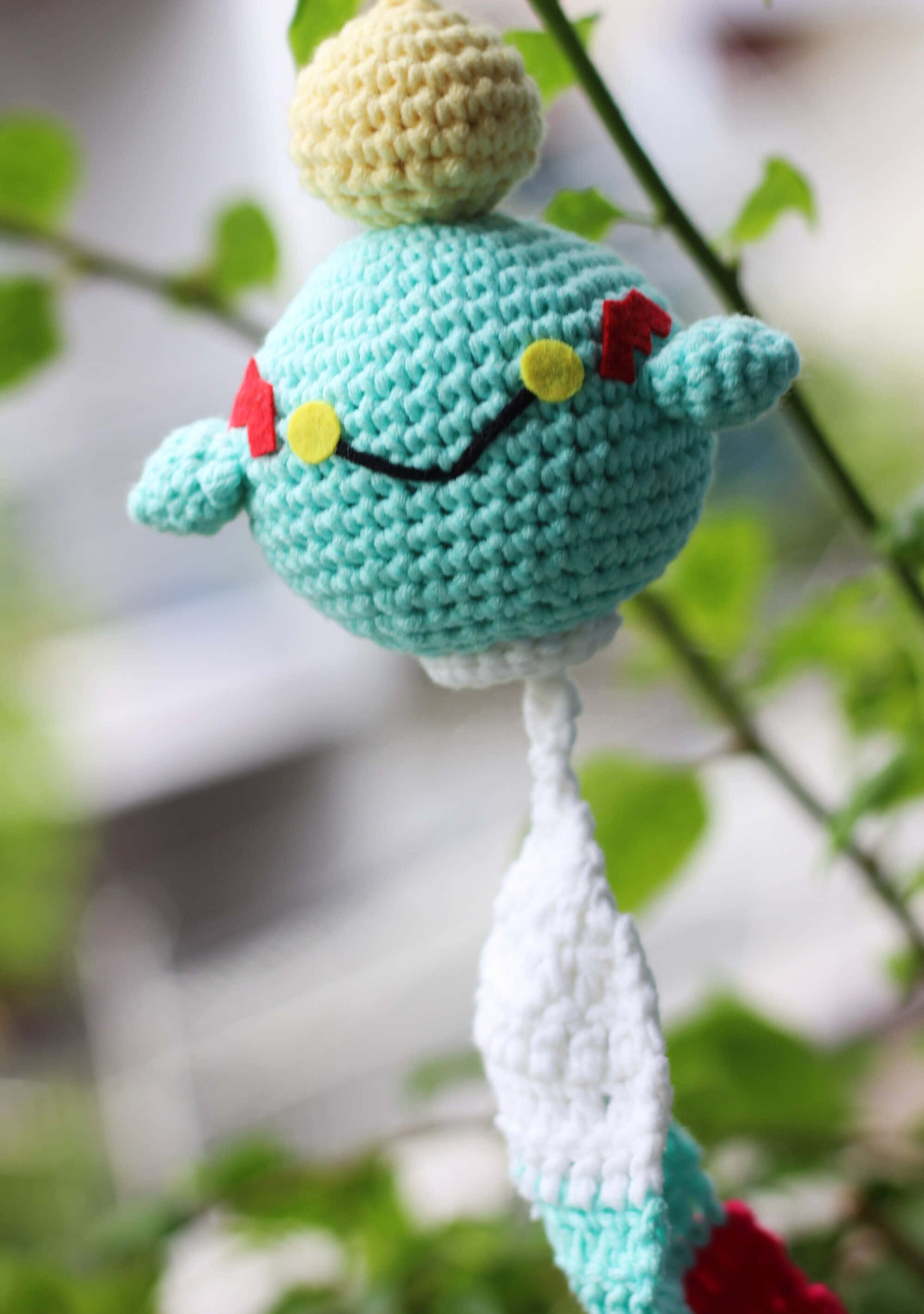 Chimecho, turquoise, crocheted amigurumi, 2K Phone Wallpaper