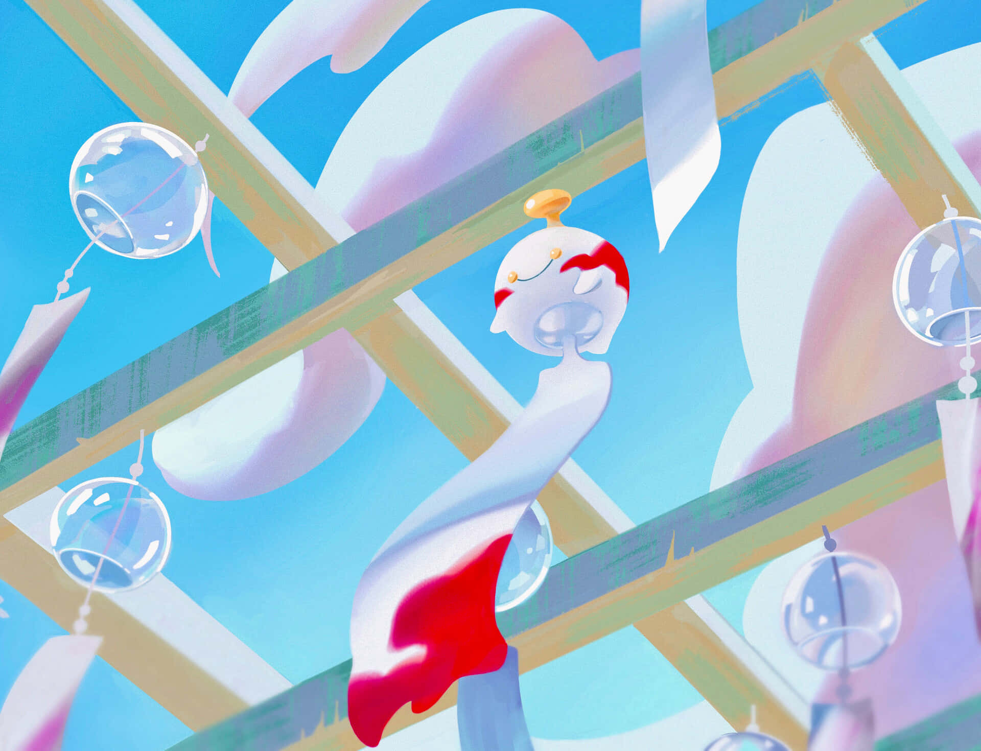 Chimecho, perfectly blue sky, geometric glass ceiling, Full HD Desktop Wallpaper