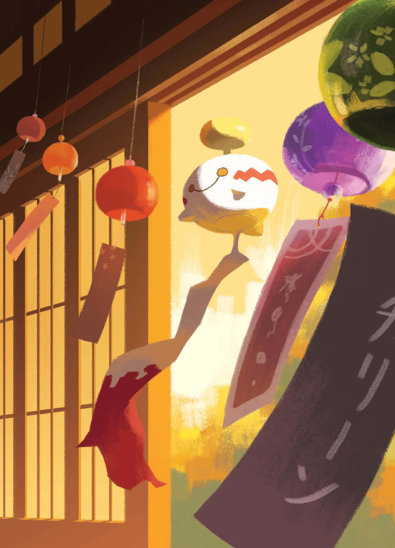 Chimecho, floating lanterns, Japanese festival decorations, HD Phone Wallpaper