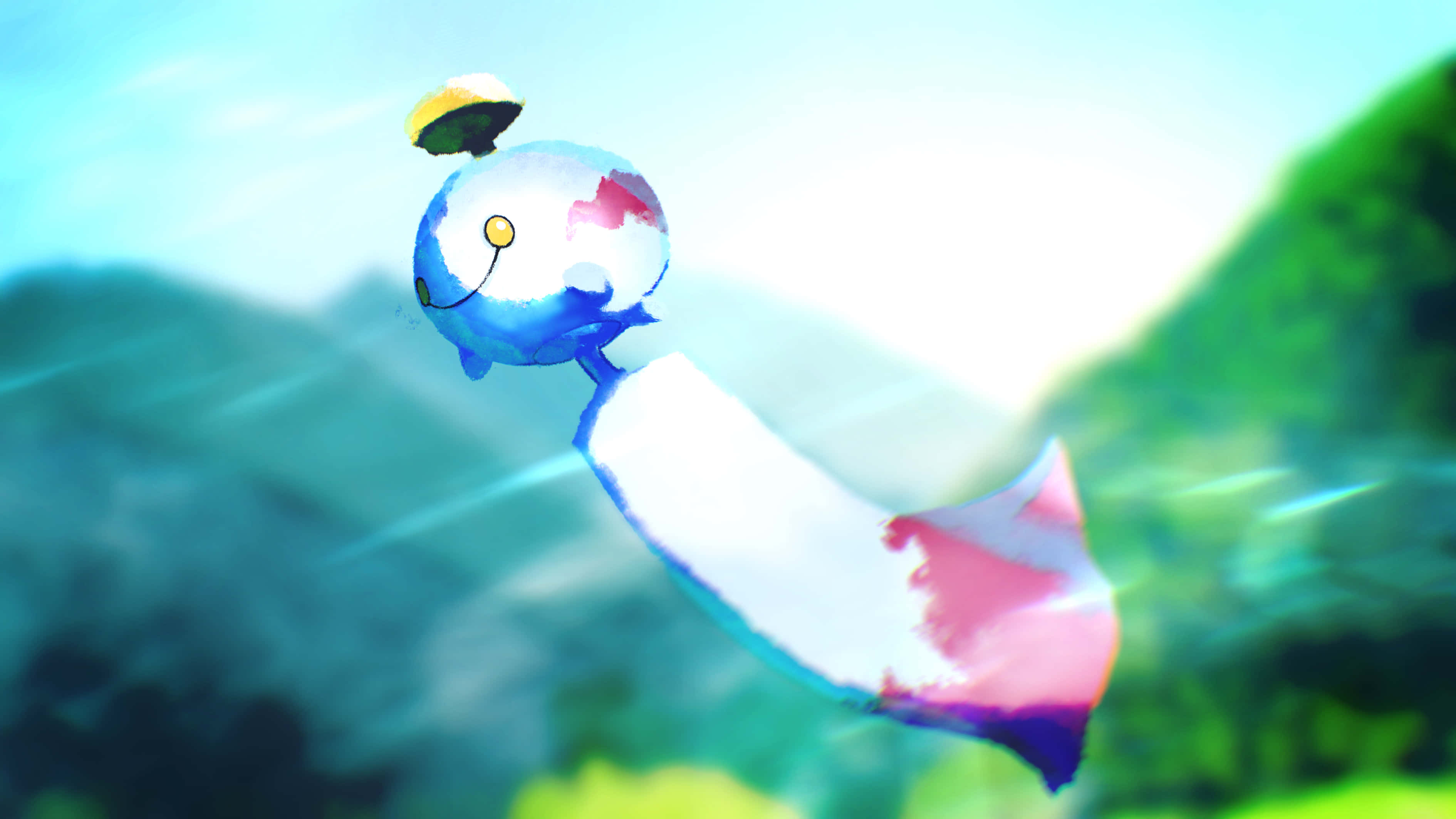 Chimecho, blue and white cartoon creature, yellow eye, 2K Desktop Wallpaper