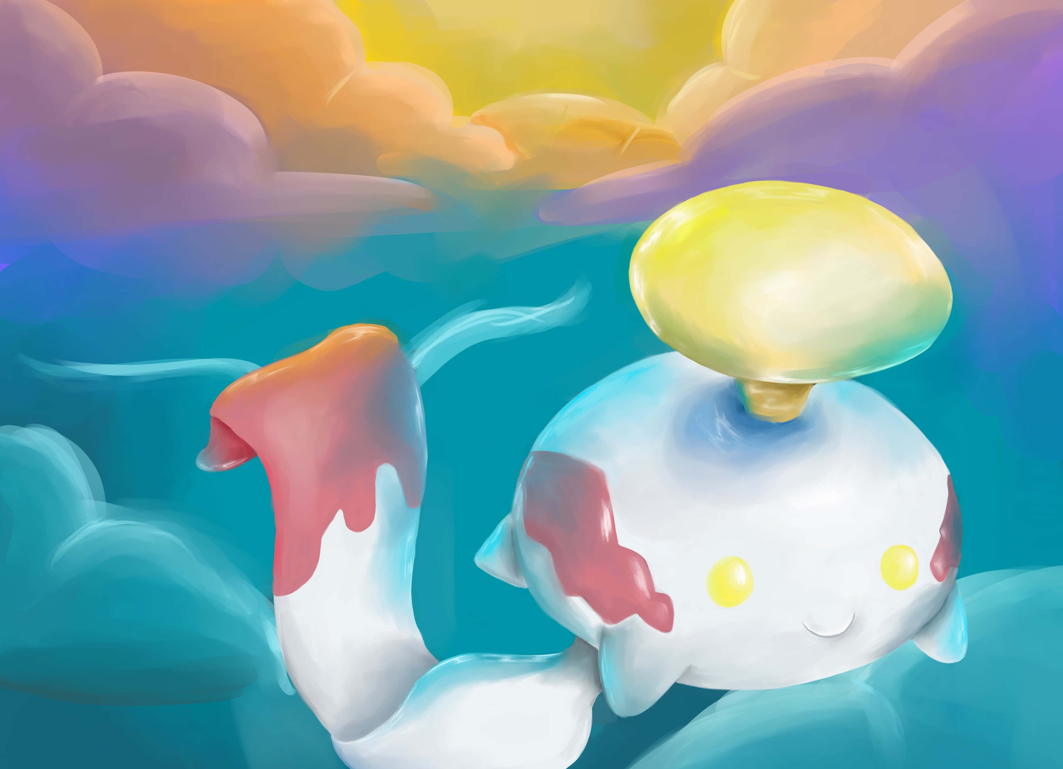 Chimecho, mushroom-headed creature, smiling face, 4K Desktop Wallpaper