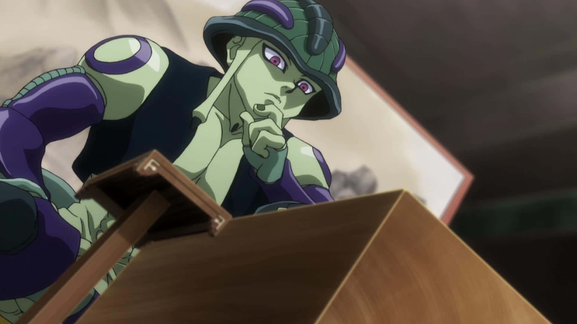 Chimera Ants, green-skinned anime character, purple and green outfit, Full HD Desktop Wallpaper