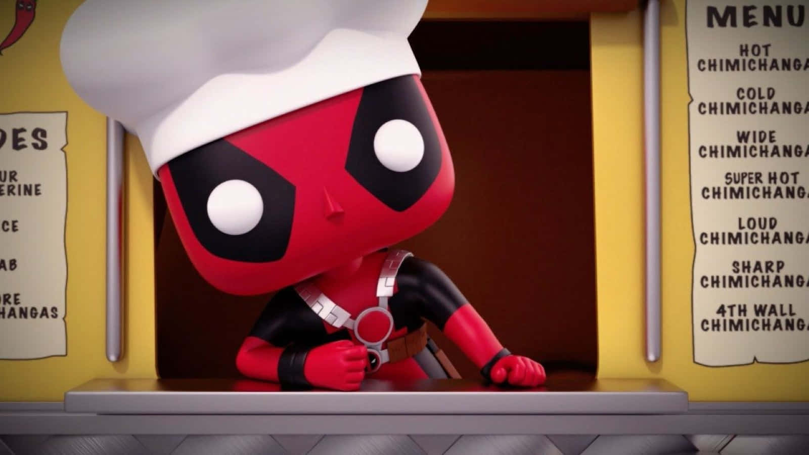 chibi Deadpool, chef's hat, counter, HD Desktop Wallpaper