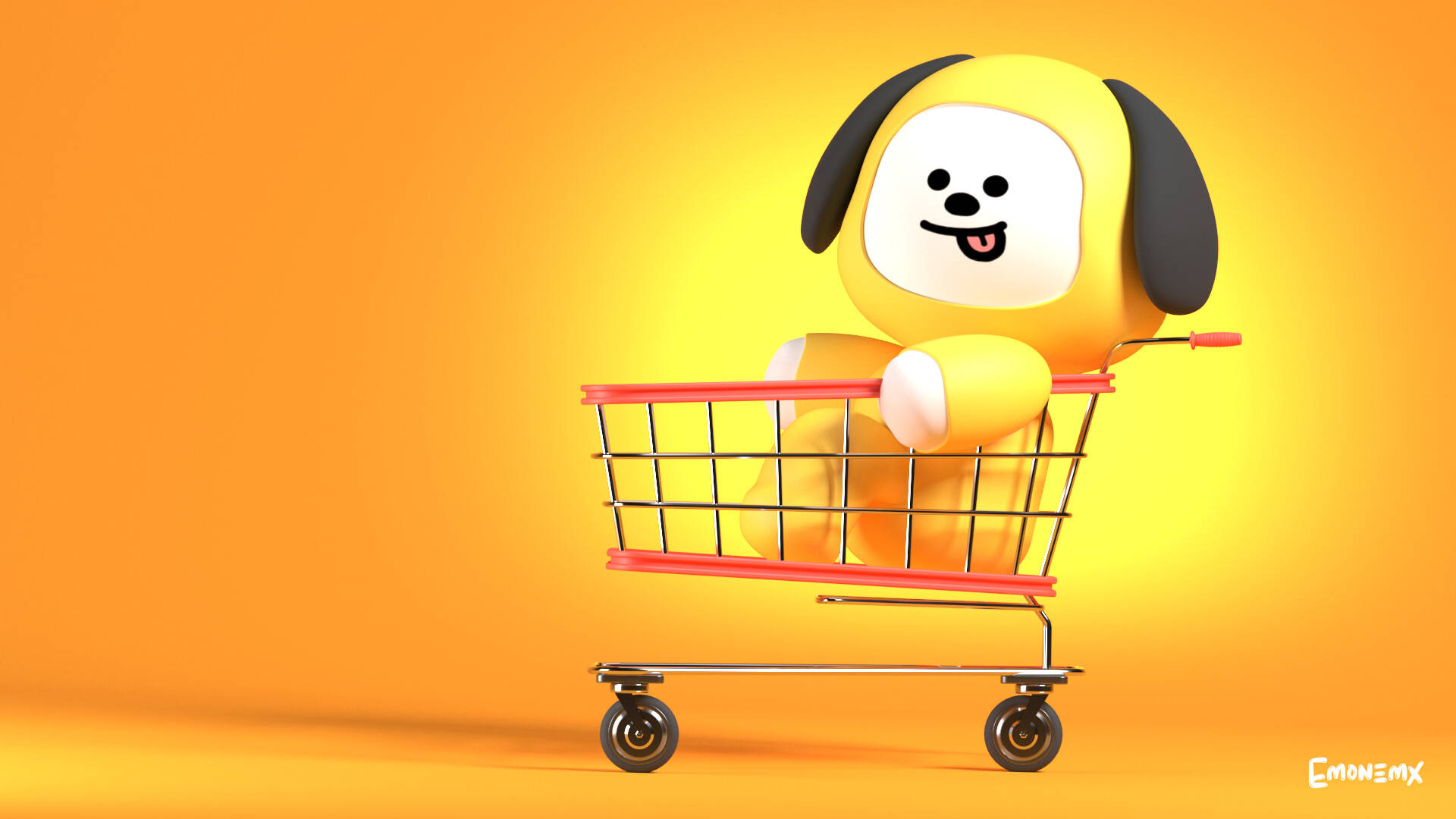Chimmy BT21, yellow cartoon dog, black ears, Full HD Desktop Wallpaper