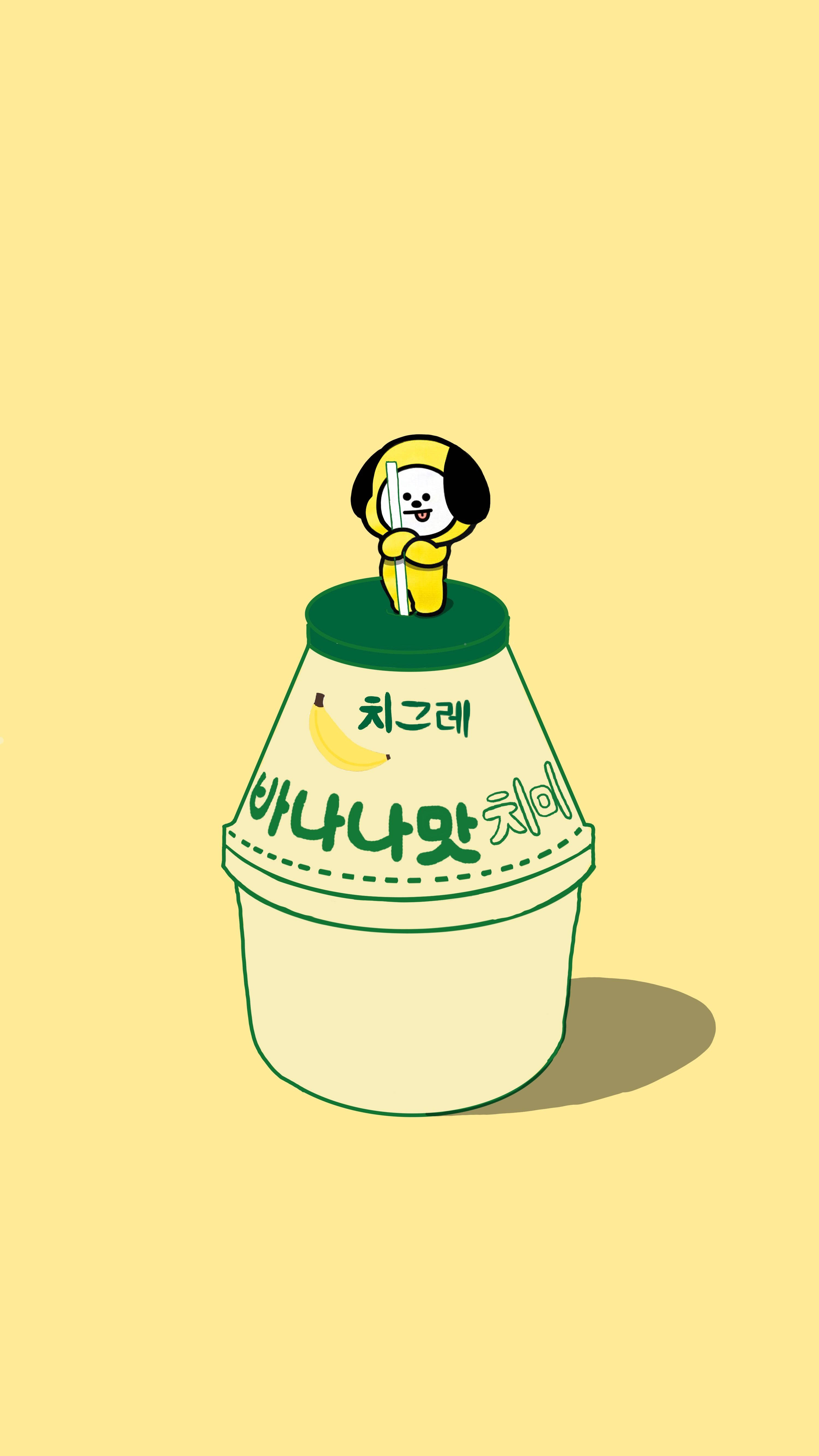 Chimmy Bt21, banana milk, yellow cartoon character, 5K Phone Wallpaper