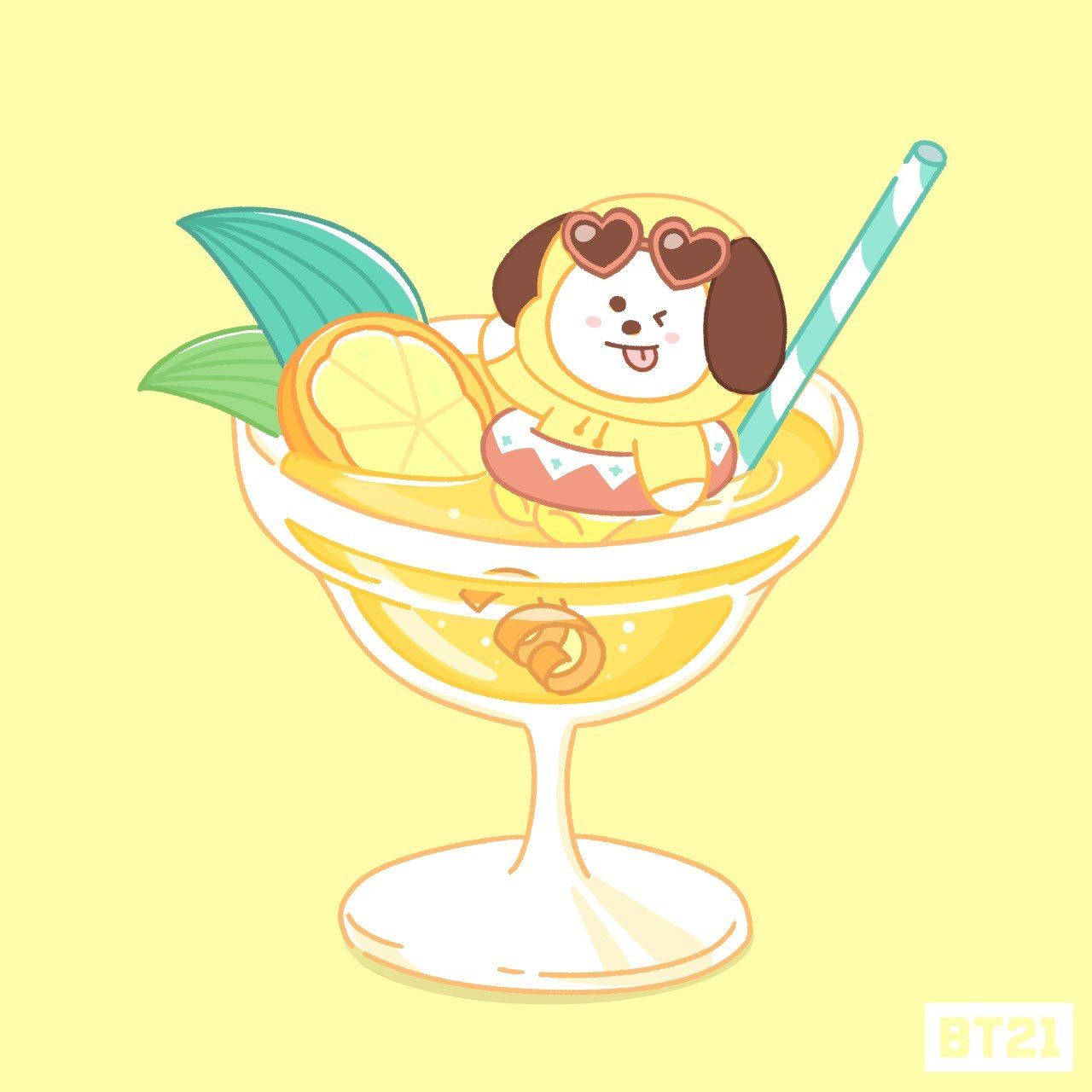 Chimmy Bt21, ice tea glass, heart-shaped sunglasses, HD Desktop Wallpaper