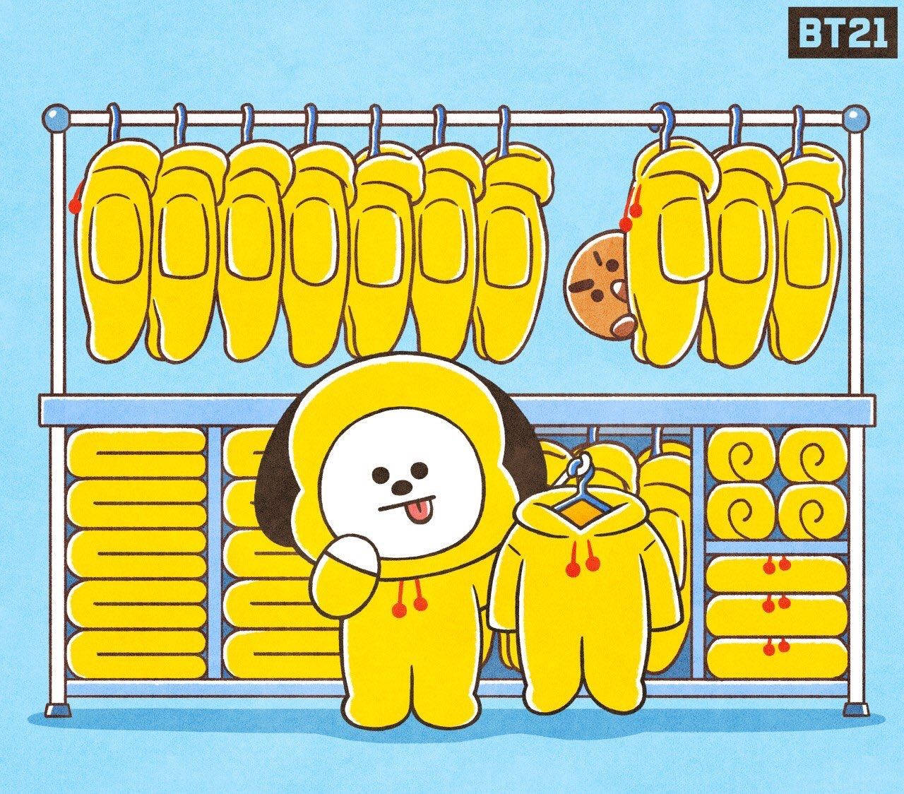 Chimmy Bt21, yellow hoodie, clothing store, HD Desktop Wallpaper