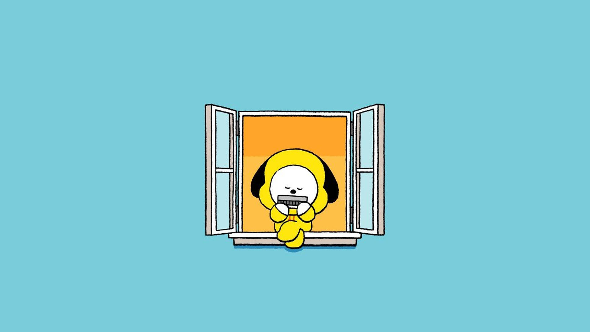 Chimmy Bt21, yellow cartoon dog, black ears, Full HD Desktop Wallpaper