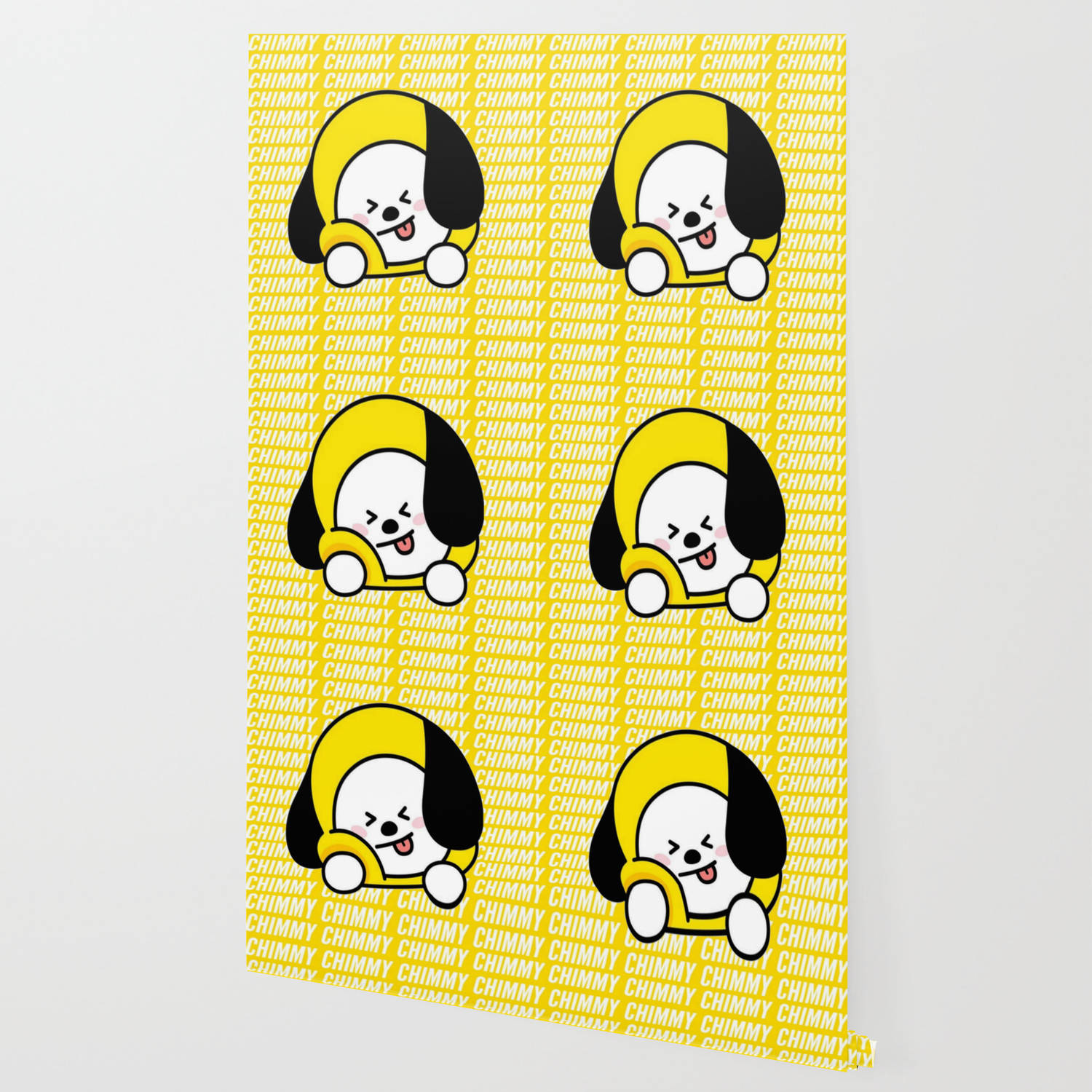 Chimmy Bt21, yellow and black cartoon dog character, bright yellow background, HD Desktop Wallpaper