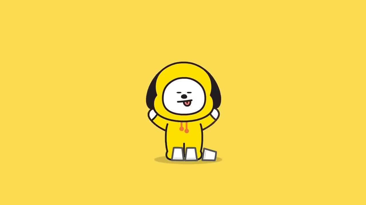 Chimmy Bt21, yellow hoodie, solid yellow background, HD Desktop Wallpaper