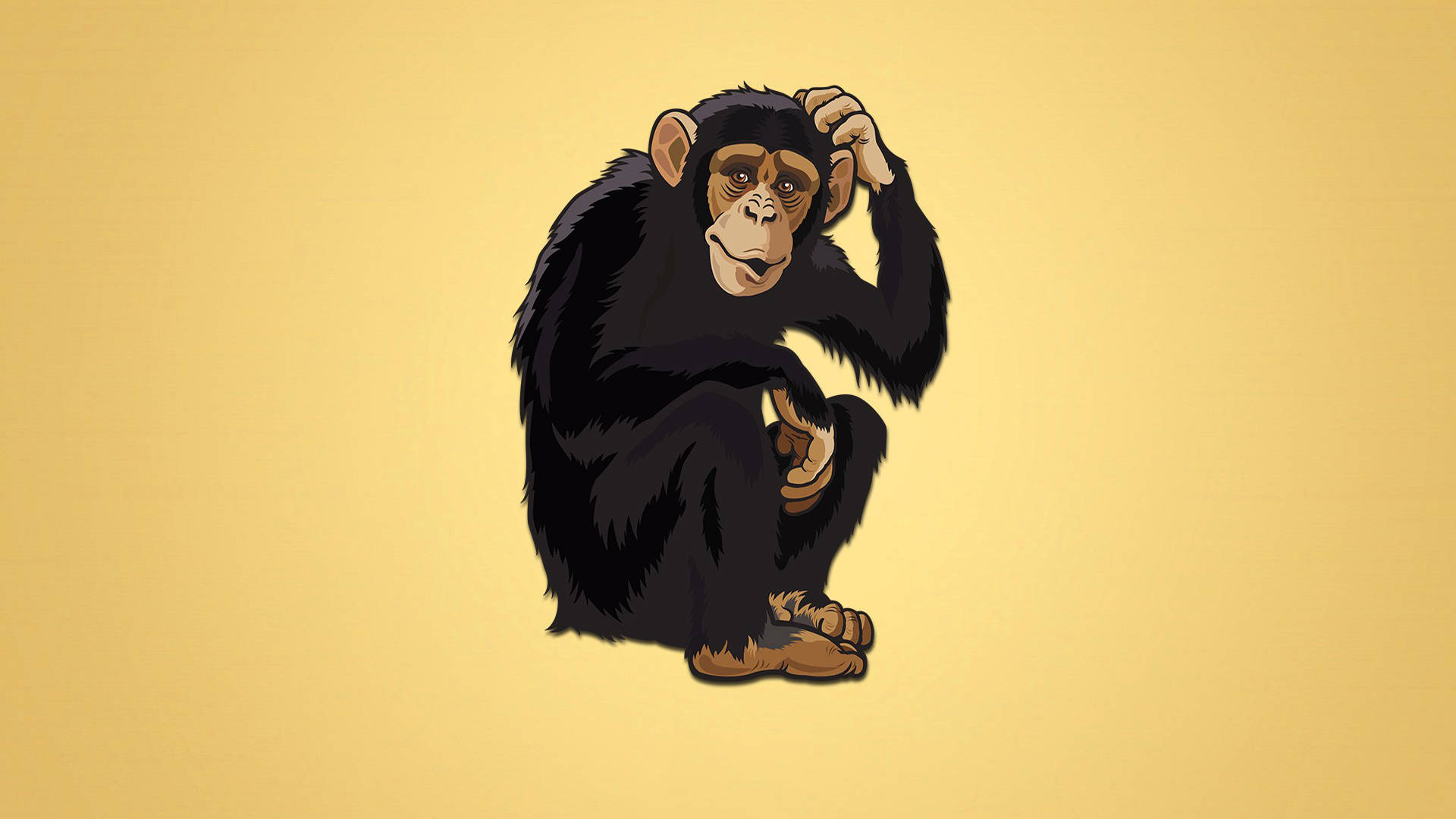 chimpanzee, cartoon, yellow background, Full HD Desktop Wallpaper