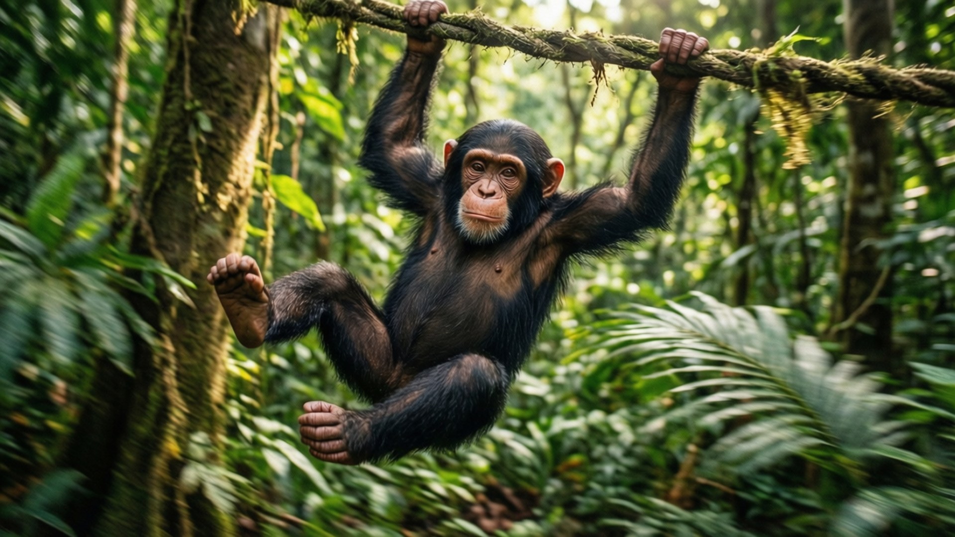 jungle swing, mossy vine, sunlit jungle canopy, Full HD Desktop Wallpaper