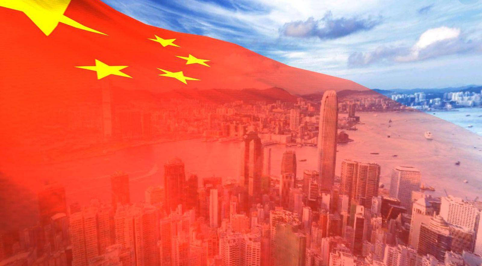 China flag, city view, aerial view, HD Desktop Wallpaper