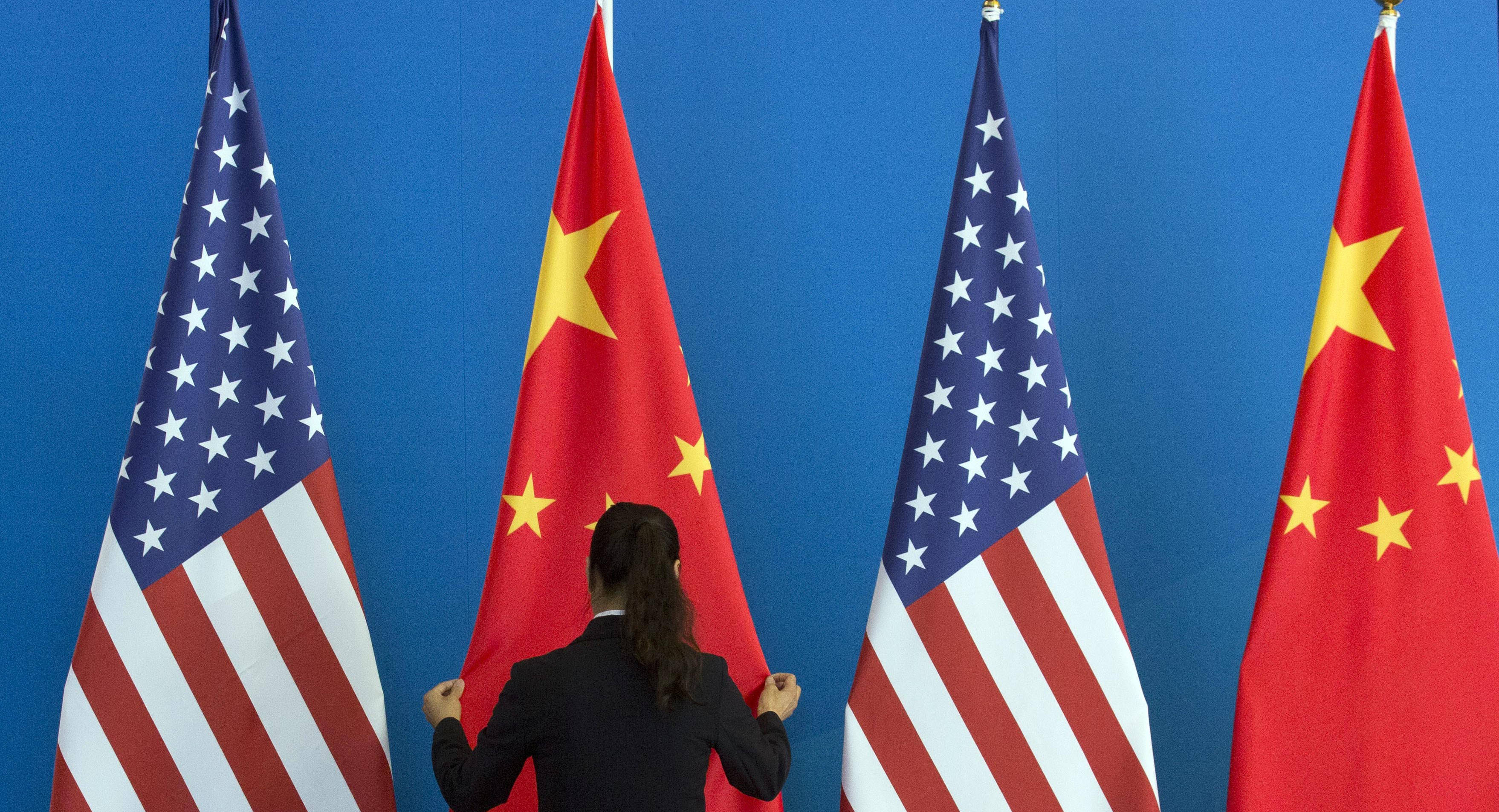 China flag, American flag, dark suit, 2K Desktop Wallpaper