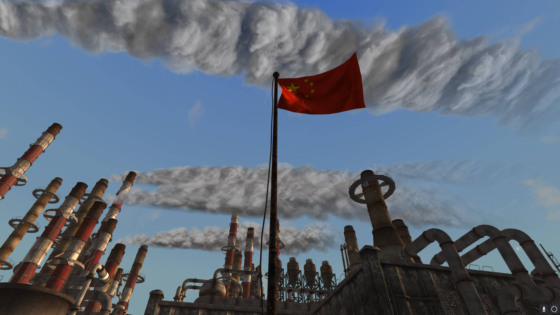 China flag, factory complex, smoking chimneys, Full HD Desktop Wallpaper
