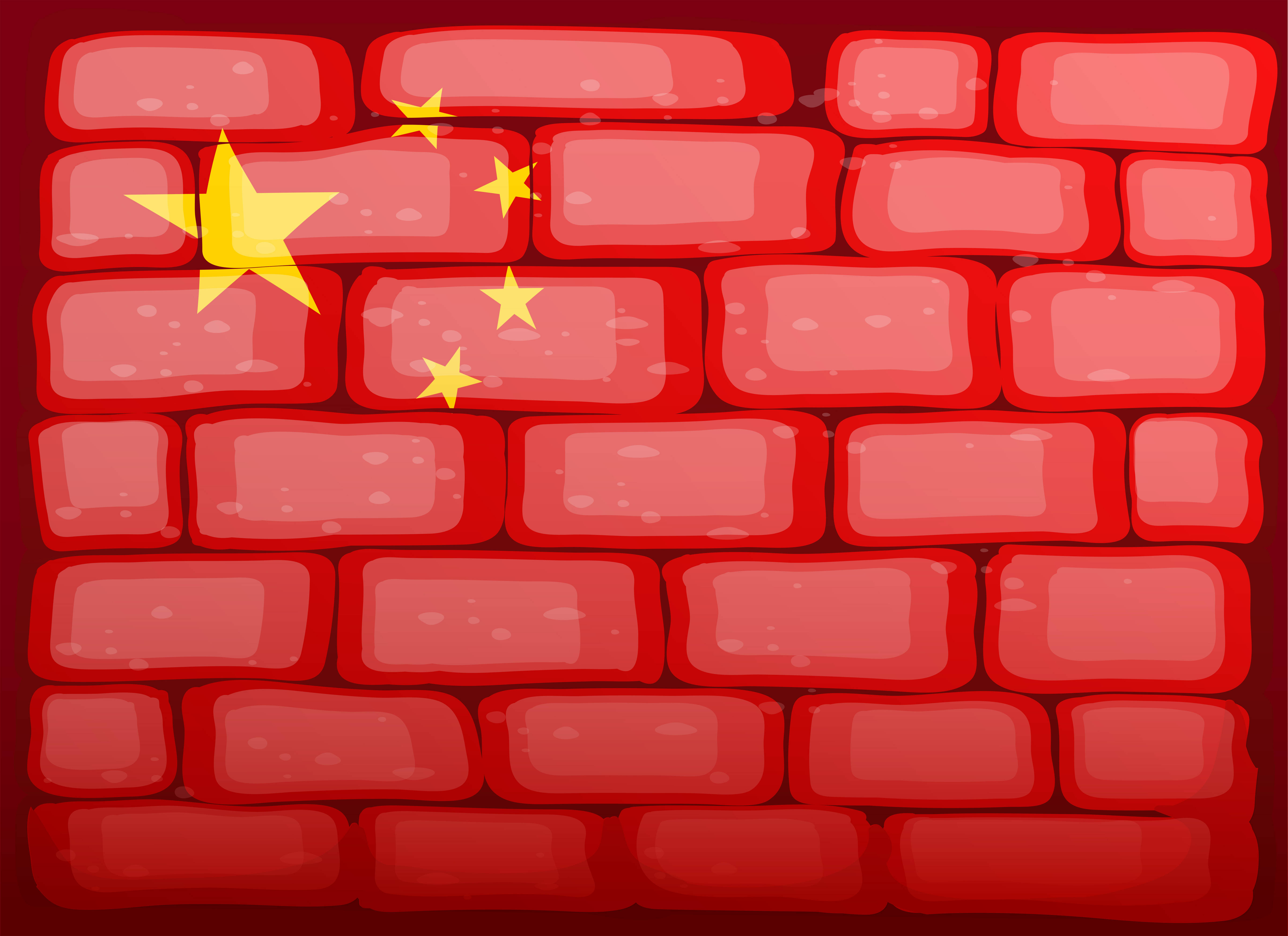 China flag, red brick wall, cartoon-style, 5K Desktop Wallpaper