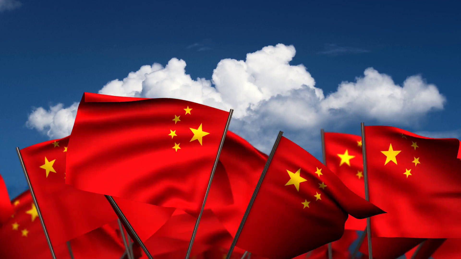 China flag, vibrant red, golden stars, Full HD Desktop Wallpaper