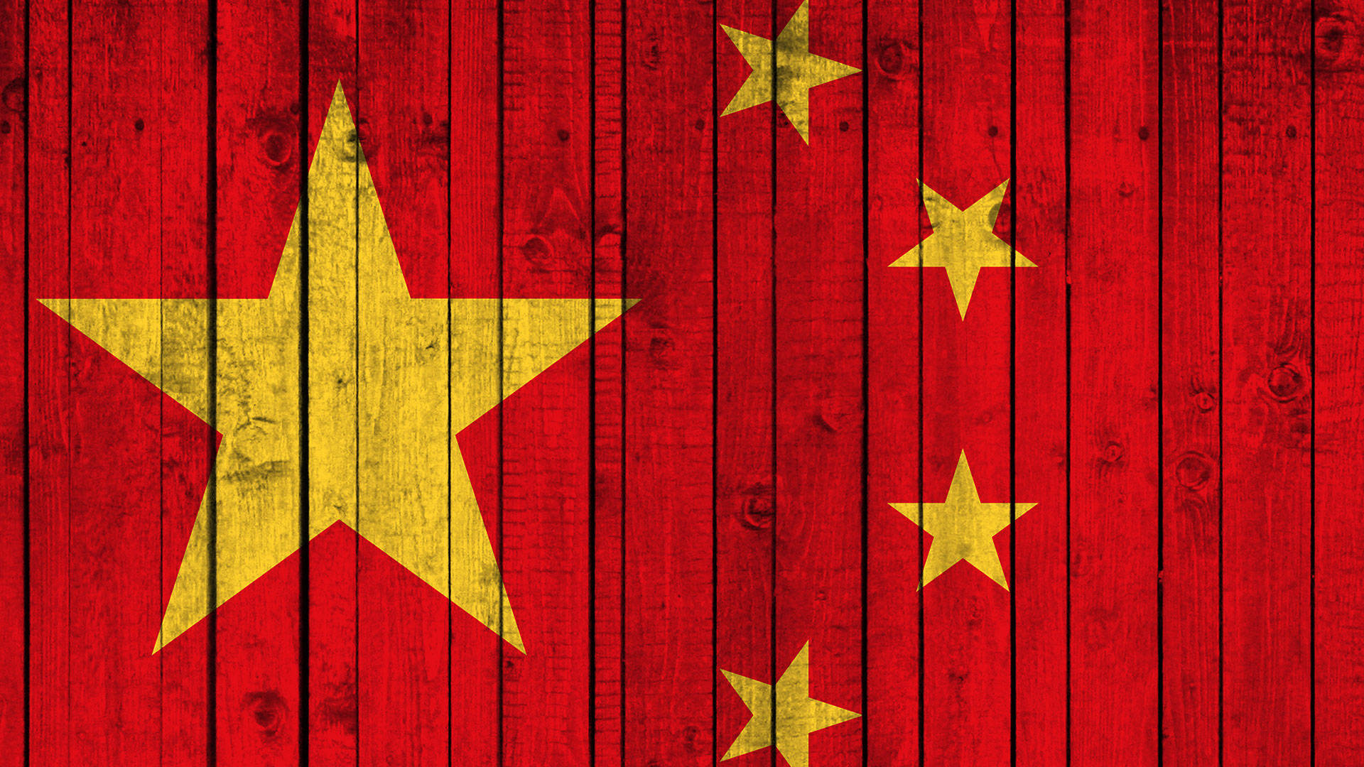 China flag, red wooden planks, weathered yellow stars, Full HD Desktop Wallpaper