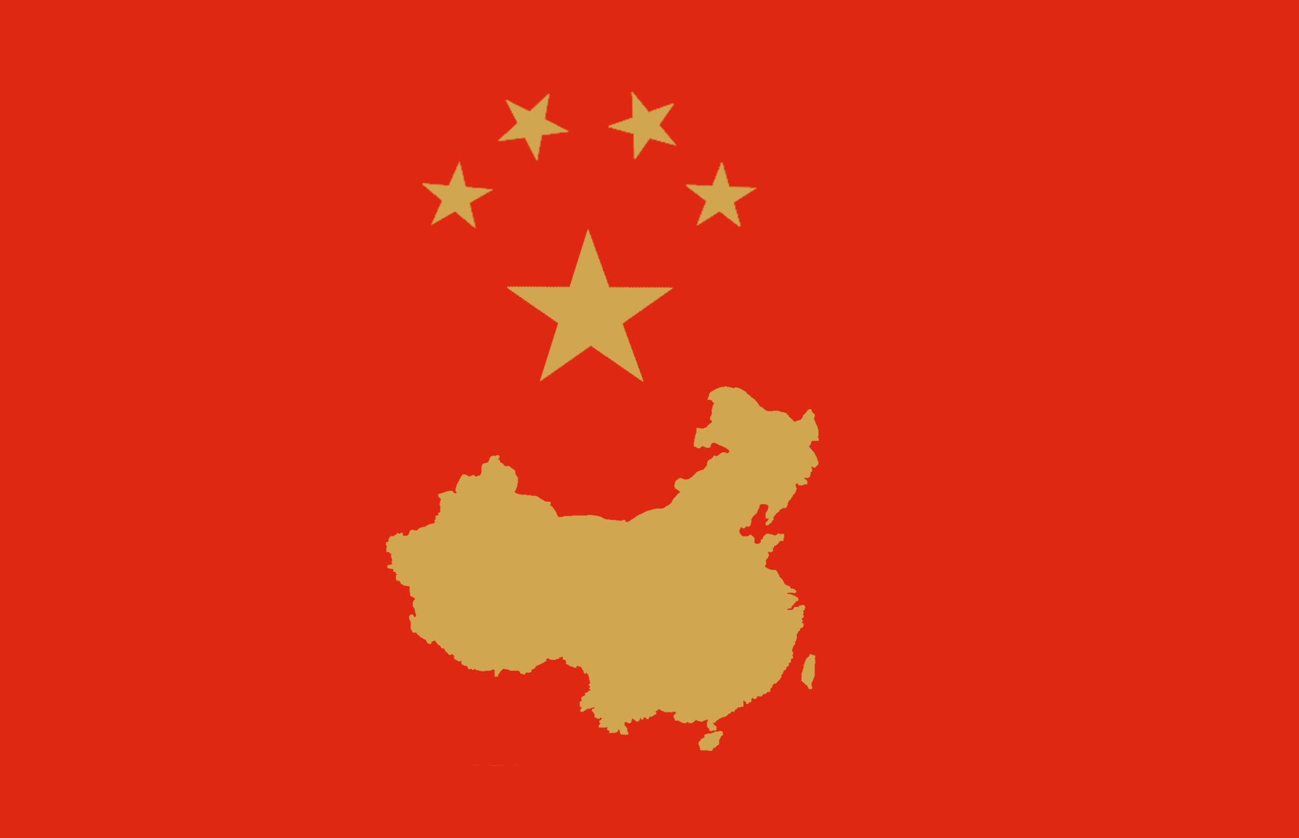 China flag, golden Chinese map silhouette, five stars, 2K Desktop Wallpaper