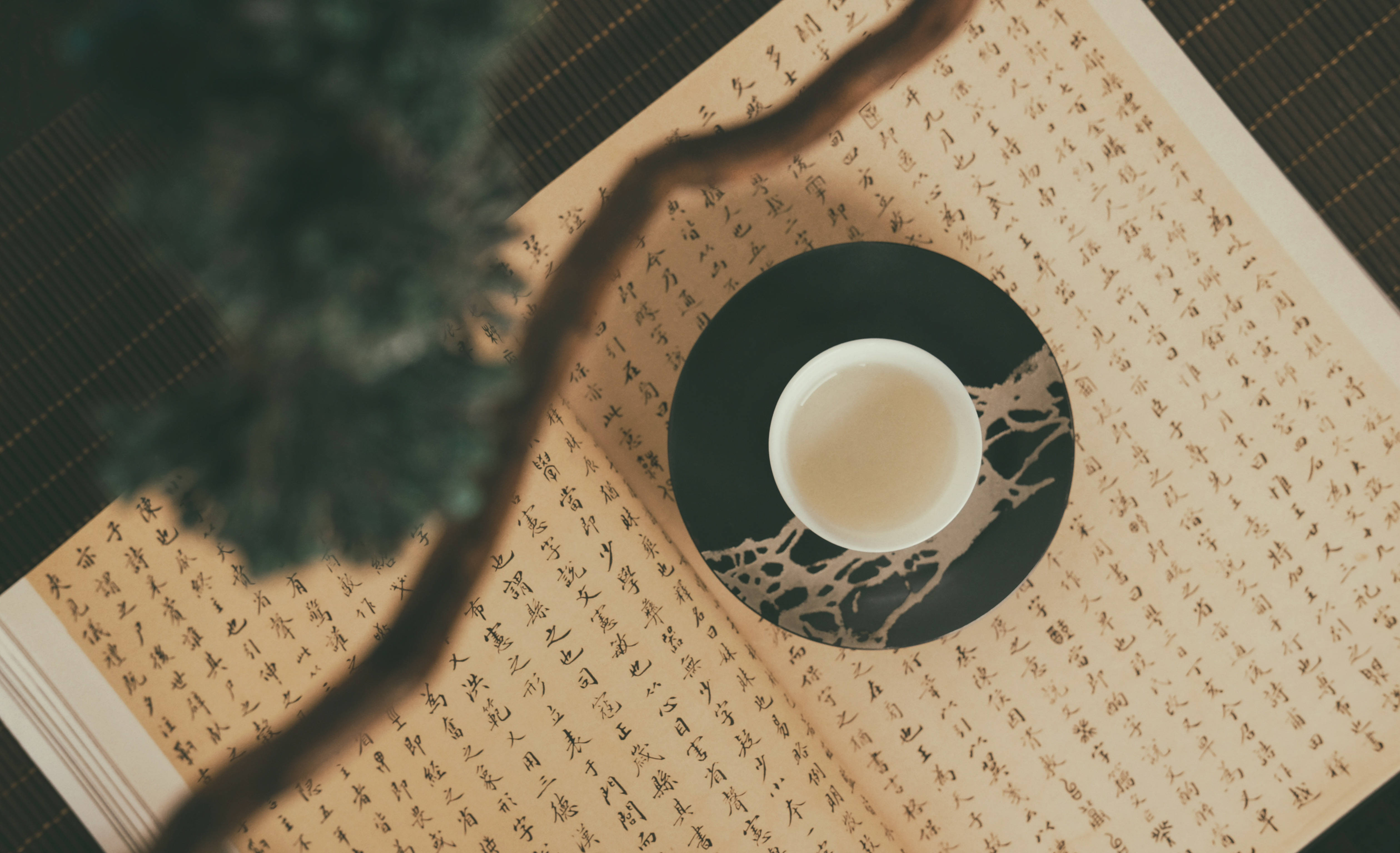 white teacup, black marble coaster, open book, 4K Desktop Wallpaper