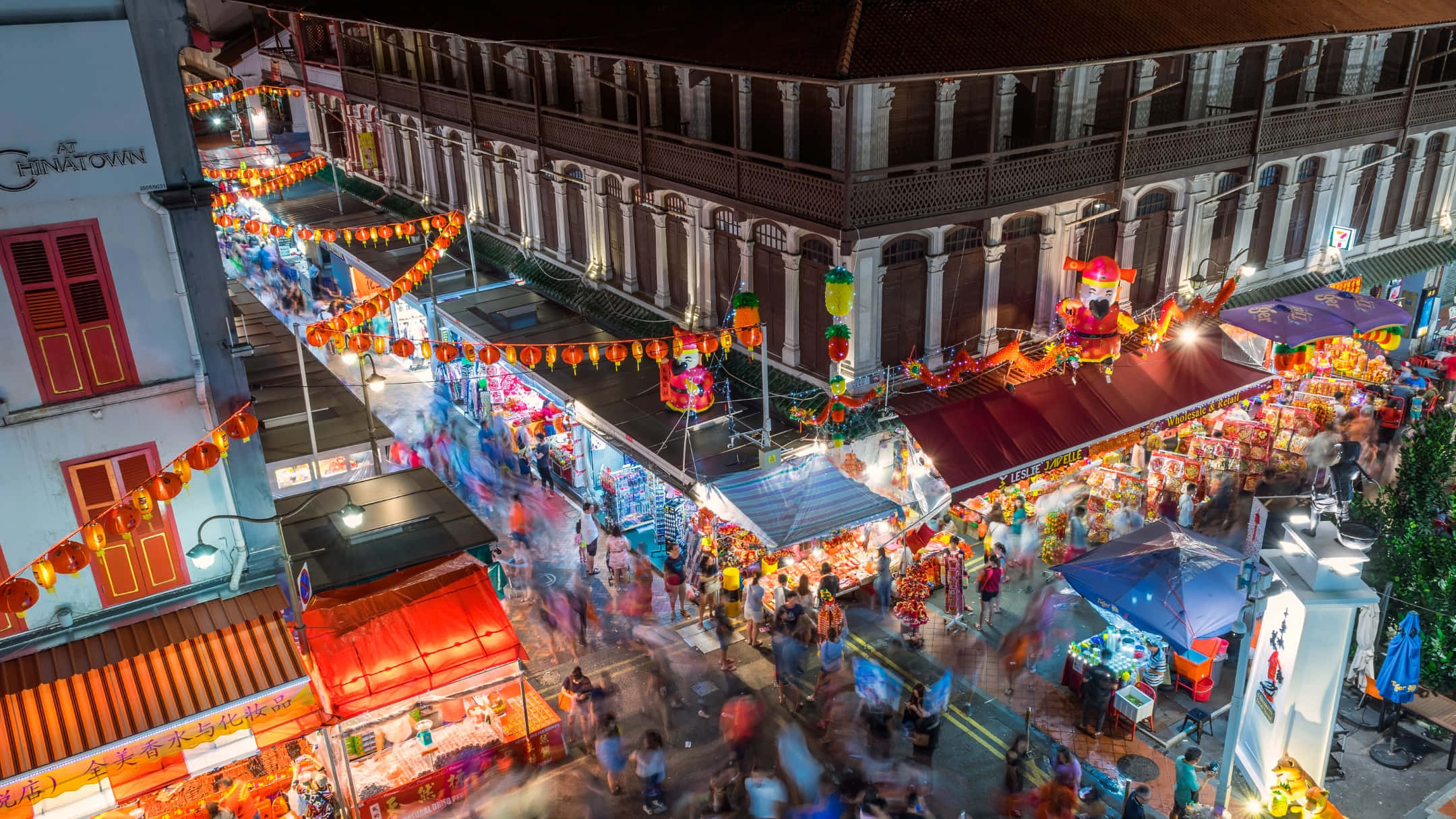 Chinatown Singapore, night market, lanterns, Full HD Desktop Wallpaper