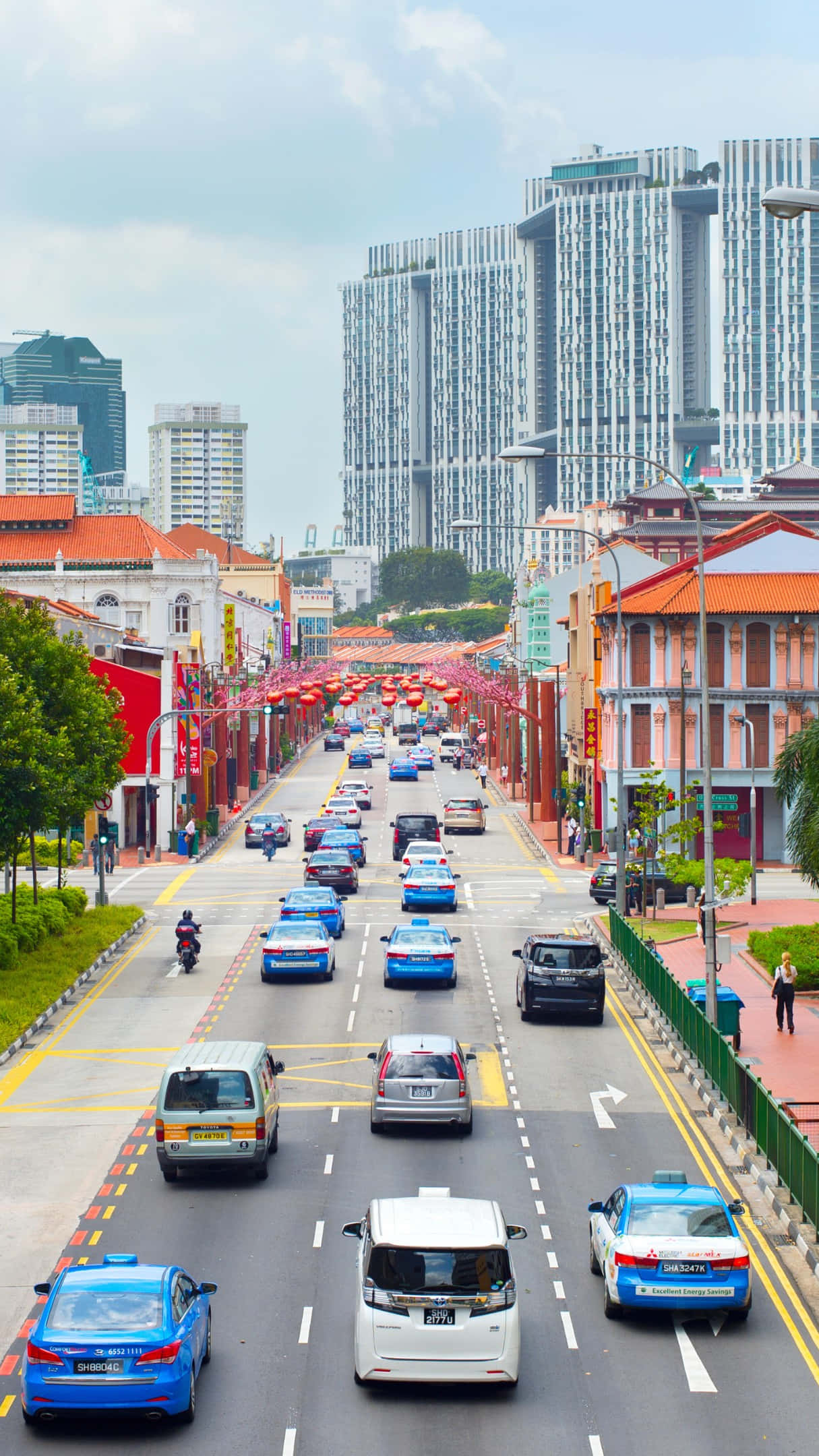 Chinatown Singapore, urban landscape, colorful colonial buildings, Full HD Phone Wallpaper