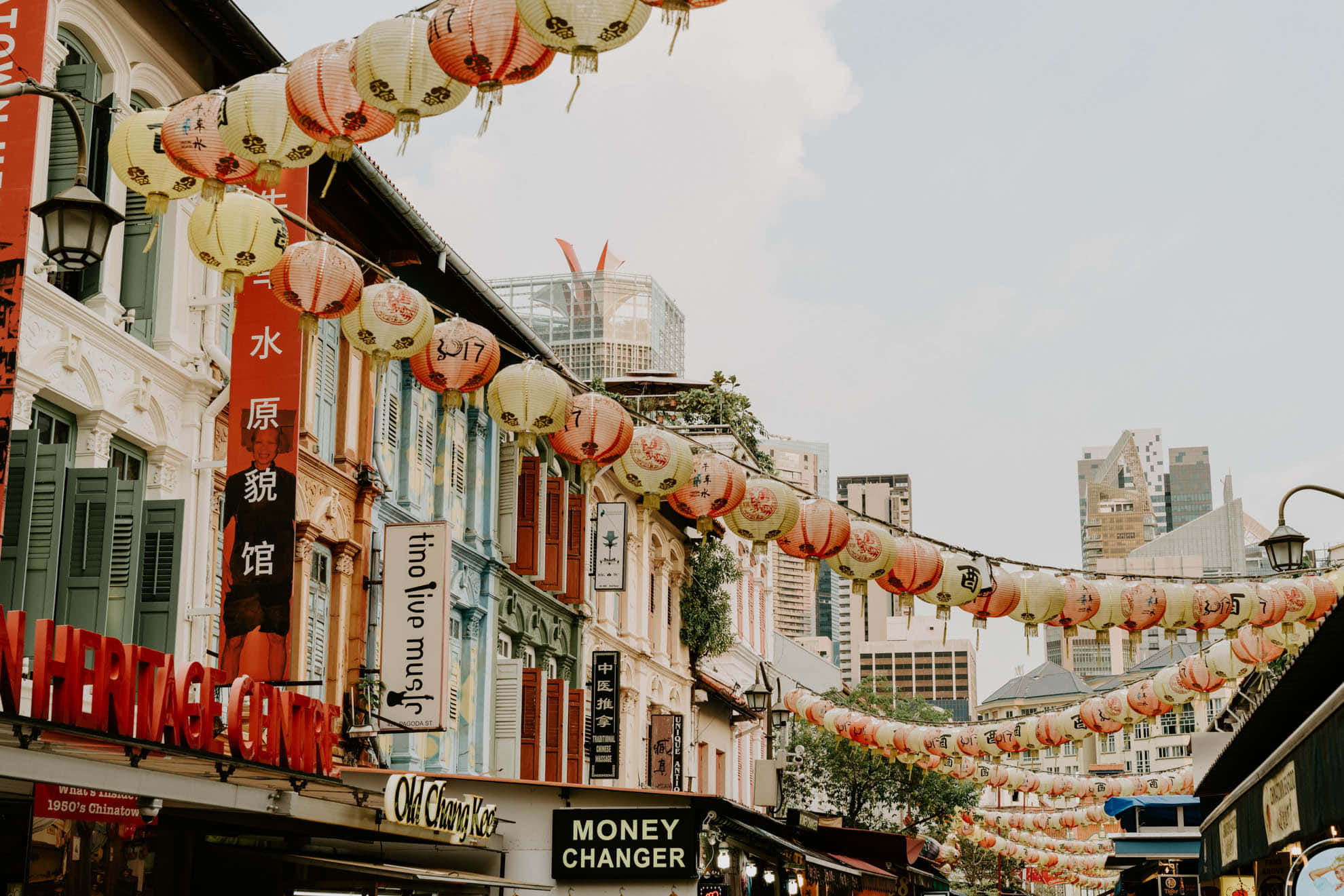 Chinatown Singapore, lanterns, shophouses, Full HD Desktop Wallpaper