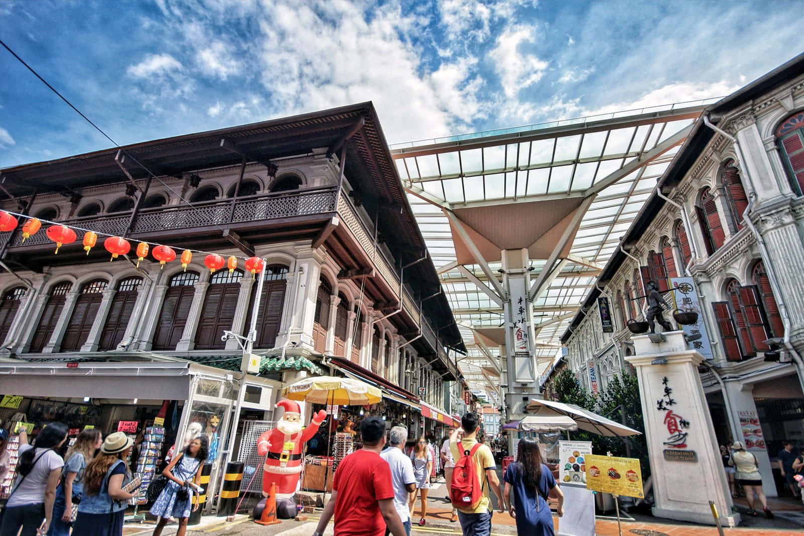 Chinatown Singapore, colonial shophouses, red lanterns, HD Desktop Wallpaper