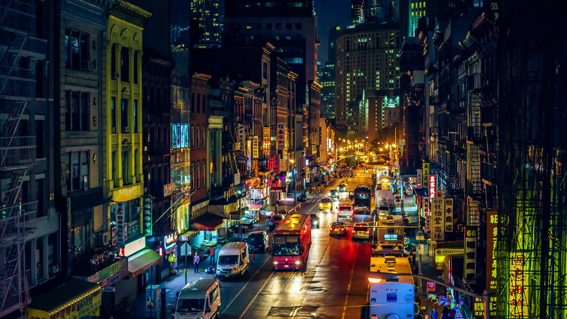 Chinatown Singapore, night, neon signs, Full HD Desktop Wallpaper