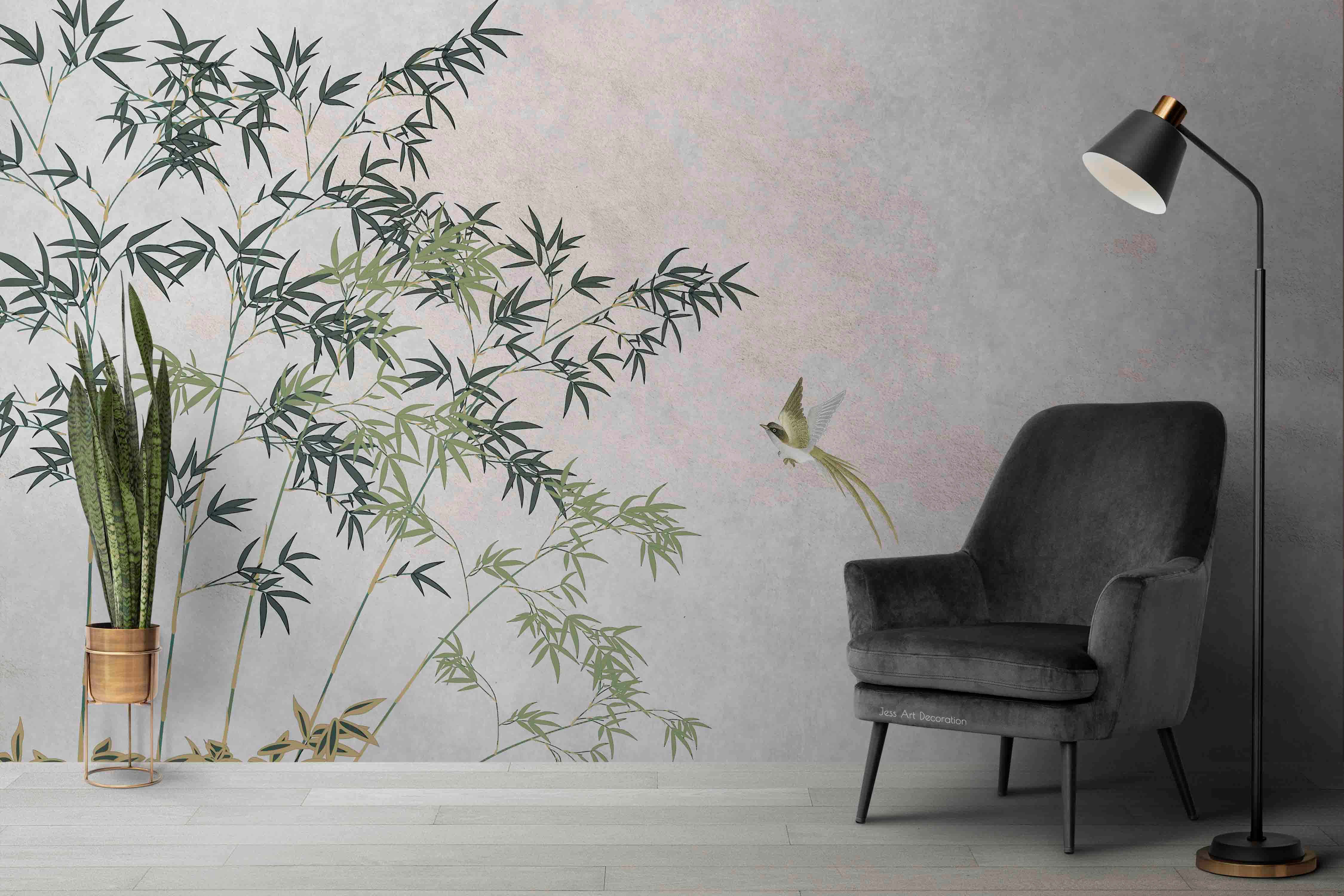 Chinese Bamboo, bamboo wall mural, flying bird, 4K Desktop Wallpaper