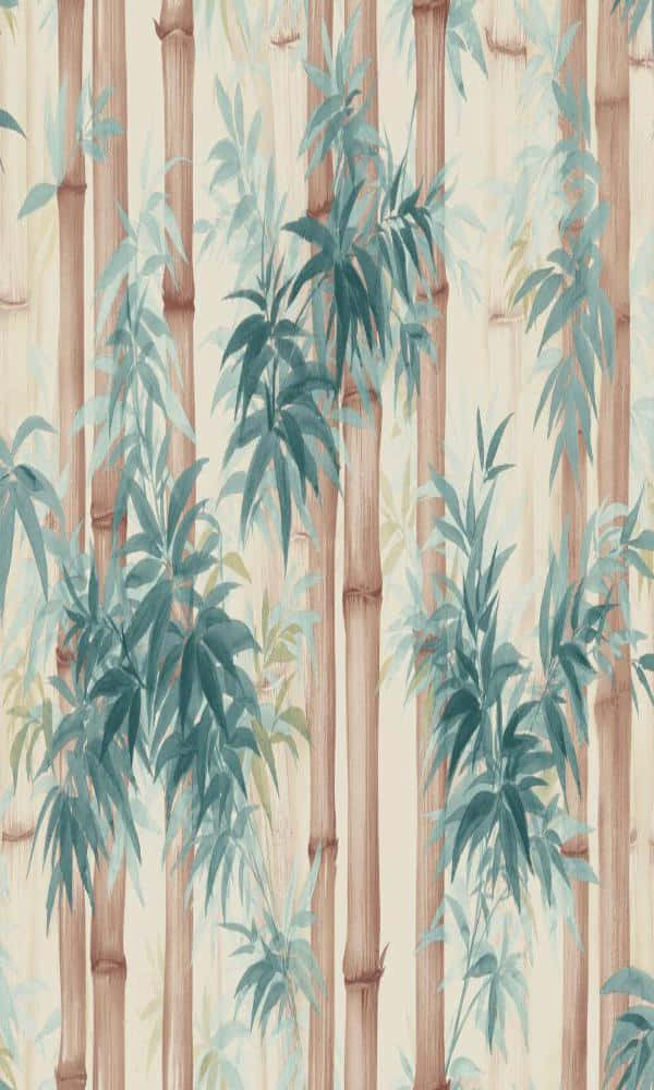 Chinese Bamboo, teal leaves, soft cream background, SD Phone Wallpaper