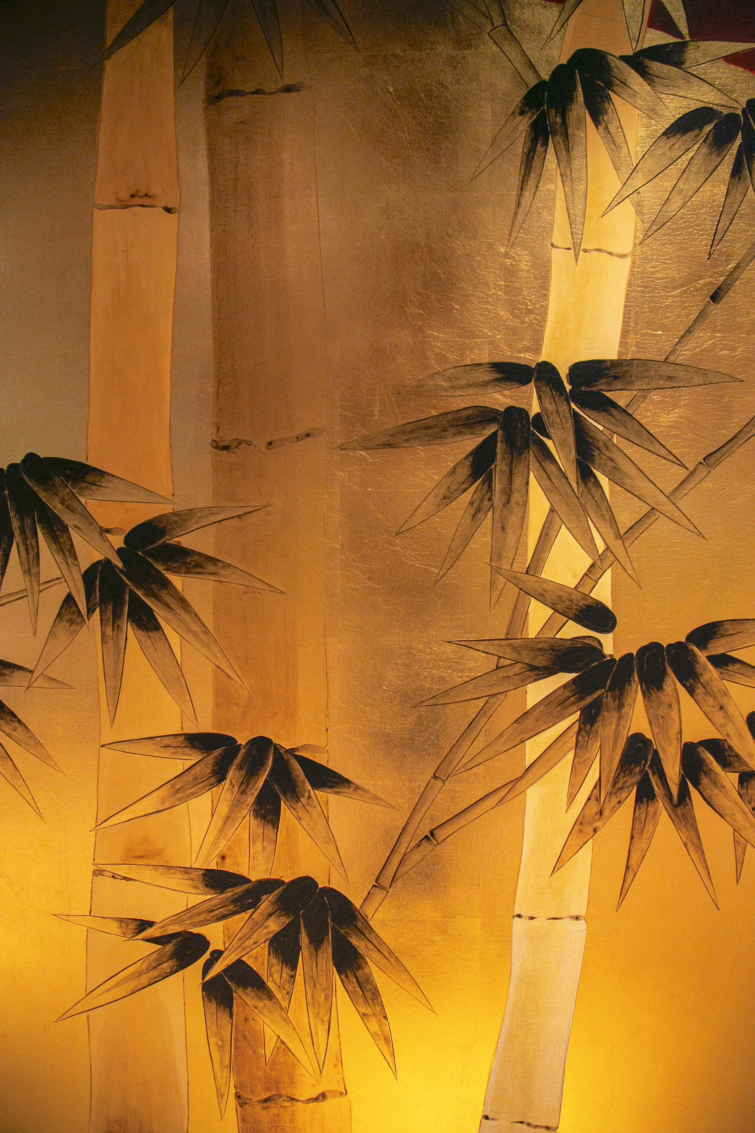 Chinese Bamboo, black bamboo stalks, golden textured background, 2K Phone Wallpaper