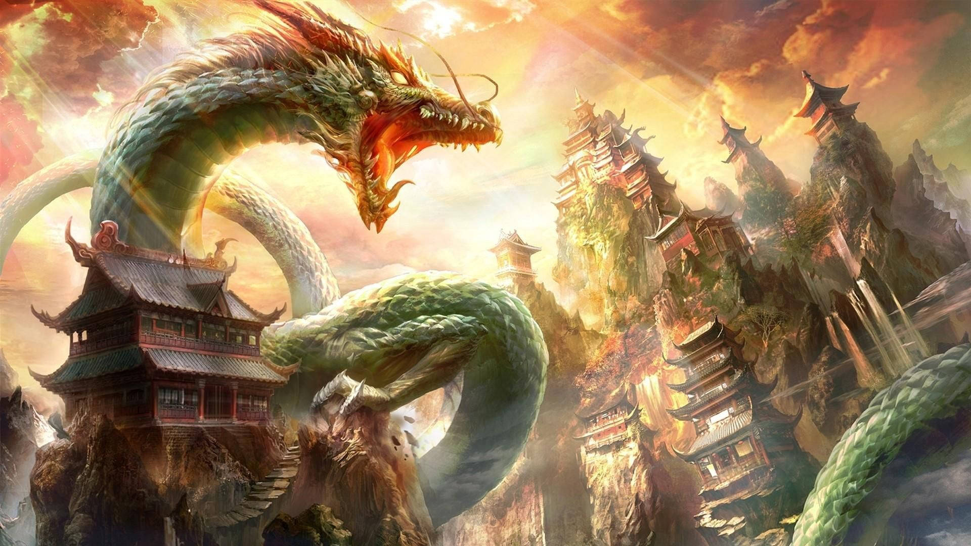 Coolest Dragon, Chinese temples, ancient Chinese pagodas, Full HD Desktop Wallpaper